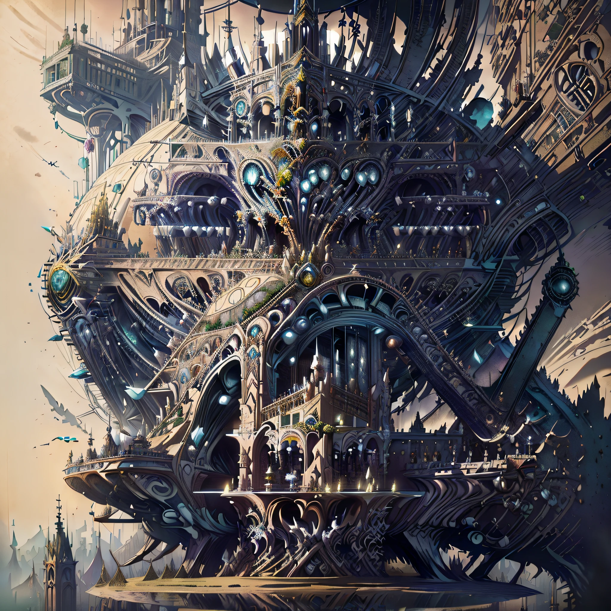 (Beautifully illustrated tarot card:1.2), komplizierte Details,  Dynamischer Speicher, mystisch, symbolisch, (Tarot-Welt:1.1), a painting of a futuristic city with a huge tree in the center, arstation und beeple hoch, Stil-Hybrid-Mix aus Piepton, Greg Piepton, von Mike "Piepton" Winkelmann, Artgem und Piepton Meisterwerk, Beple Meisterwerk, beeple Kunstwerk, Farbenfroher Sci-Fi-Steampunk, ATACAMA, Geoglyphen