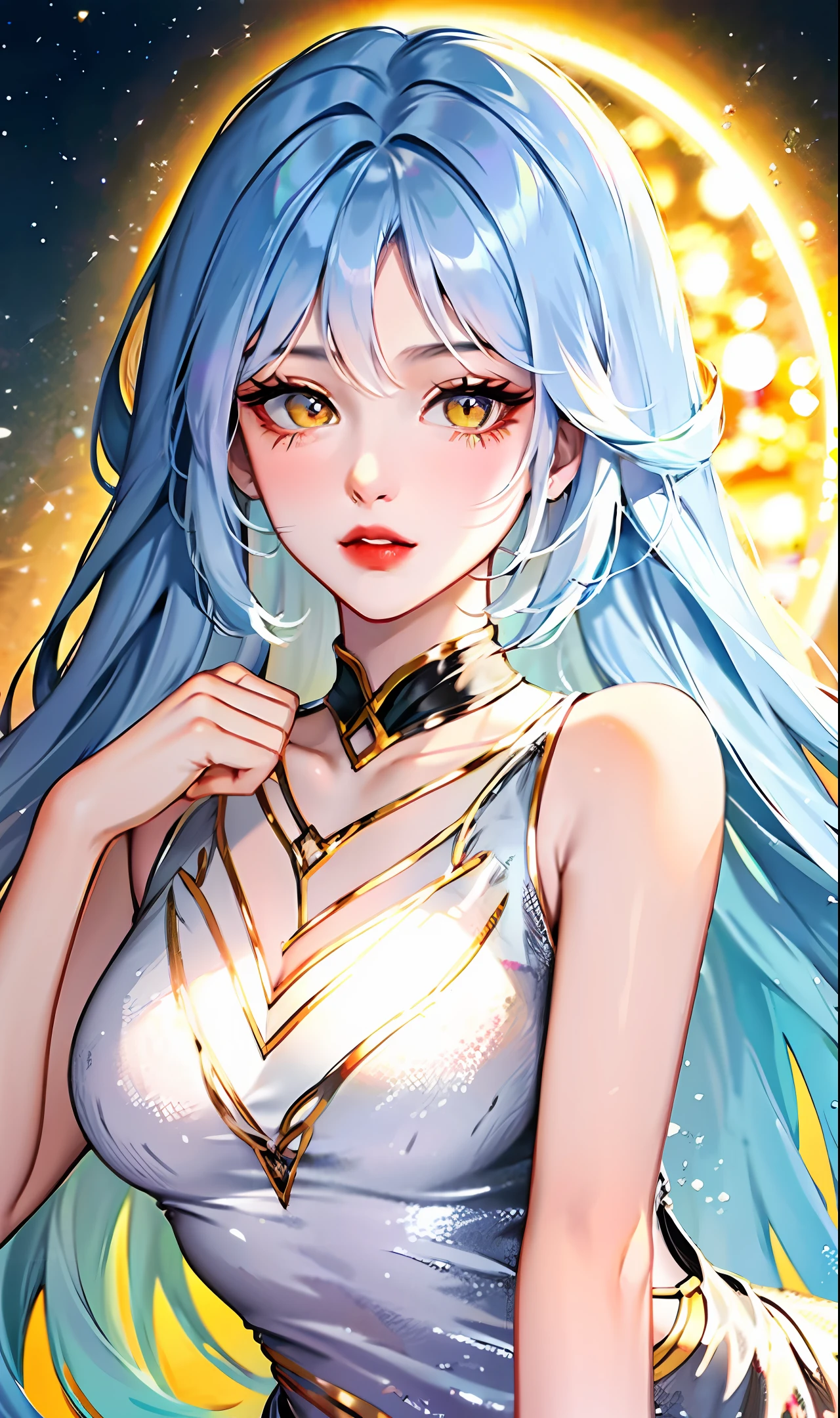 Long hair light blue hair yellow eyes