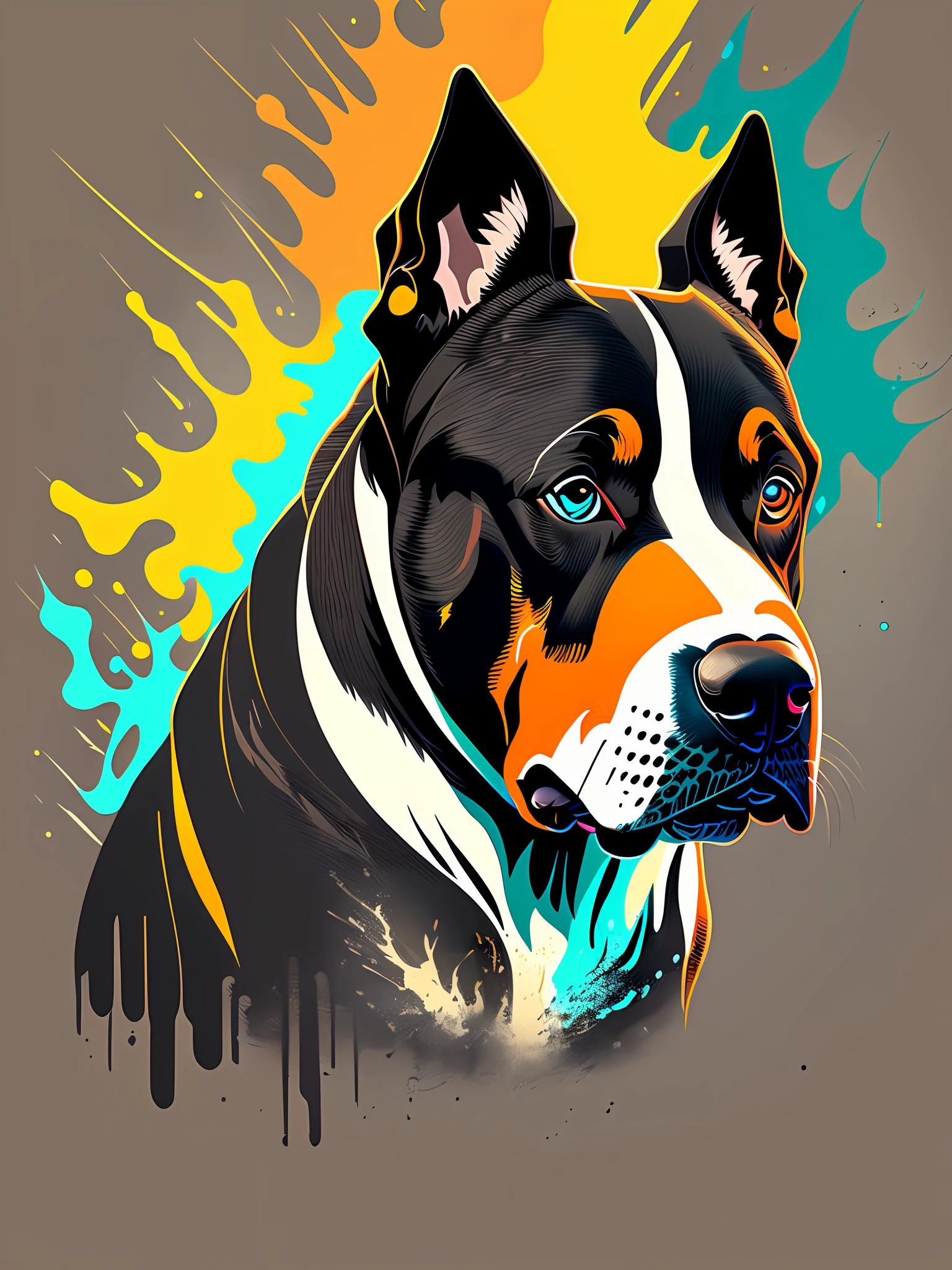vector Art, Black dog, American Bull terrier, Splash, neon, masterpiece, --auto --s2