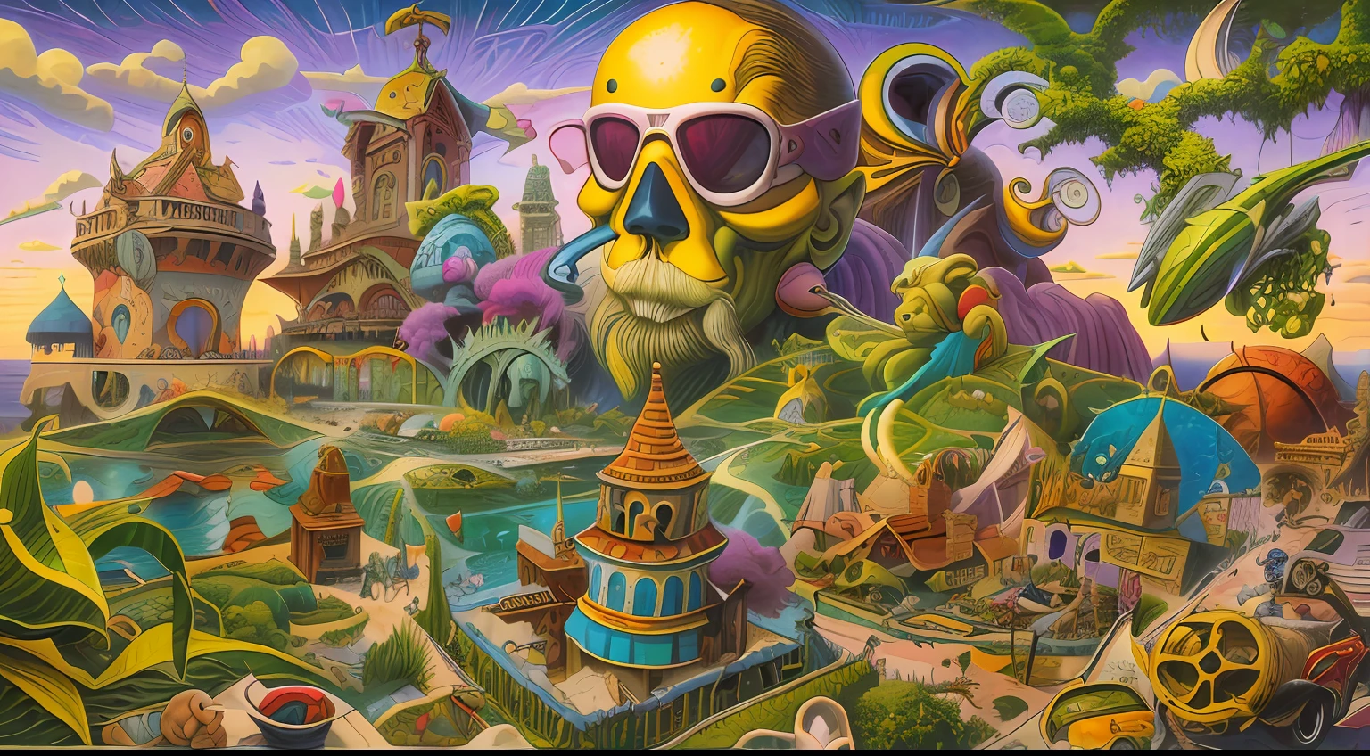 Todd Schorr's surrealism, Chaos Plot Rich Landscape, Miscellaneous paraphernalia, improvisation, 20th century, ((Todd Schorr's style )), hyper-detailing, Deep drawing of the plot, /rot:0.2/blau:0.2/chlorine:0.2/gris:0.2,