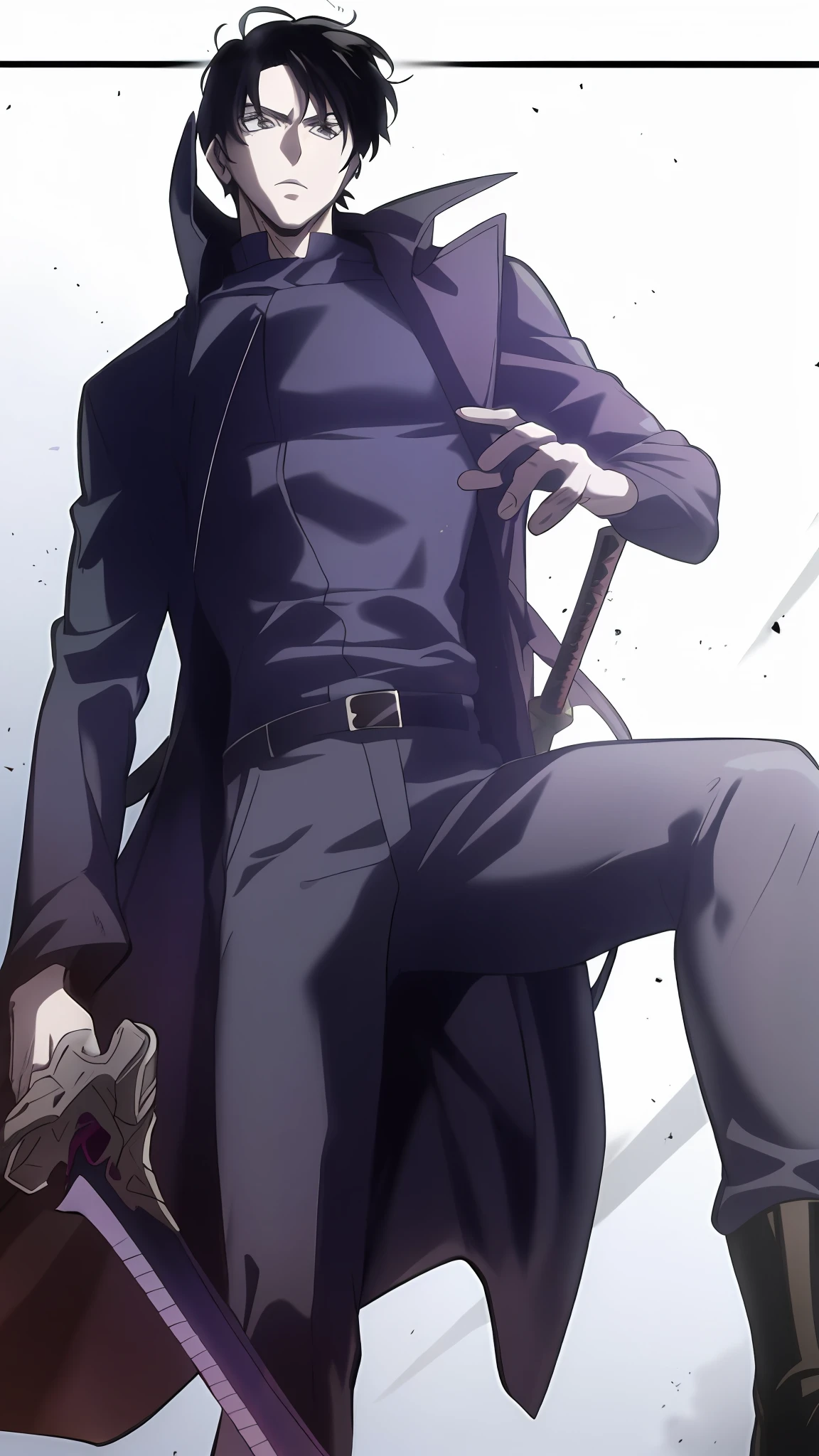 anime character with a sword and a black coat, official art, hijikata toushirou of gintama, kentaro miura manga art style, trigger anime artstyle, official character art, handsome guy in demon slayer art, official fanart, handsome anime pose, kentaro miura manga style, sharp high quality anime, no more heroes concept art