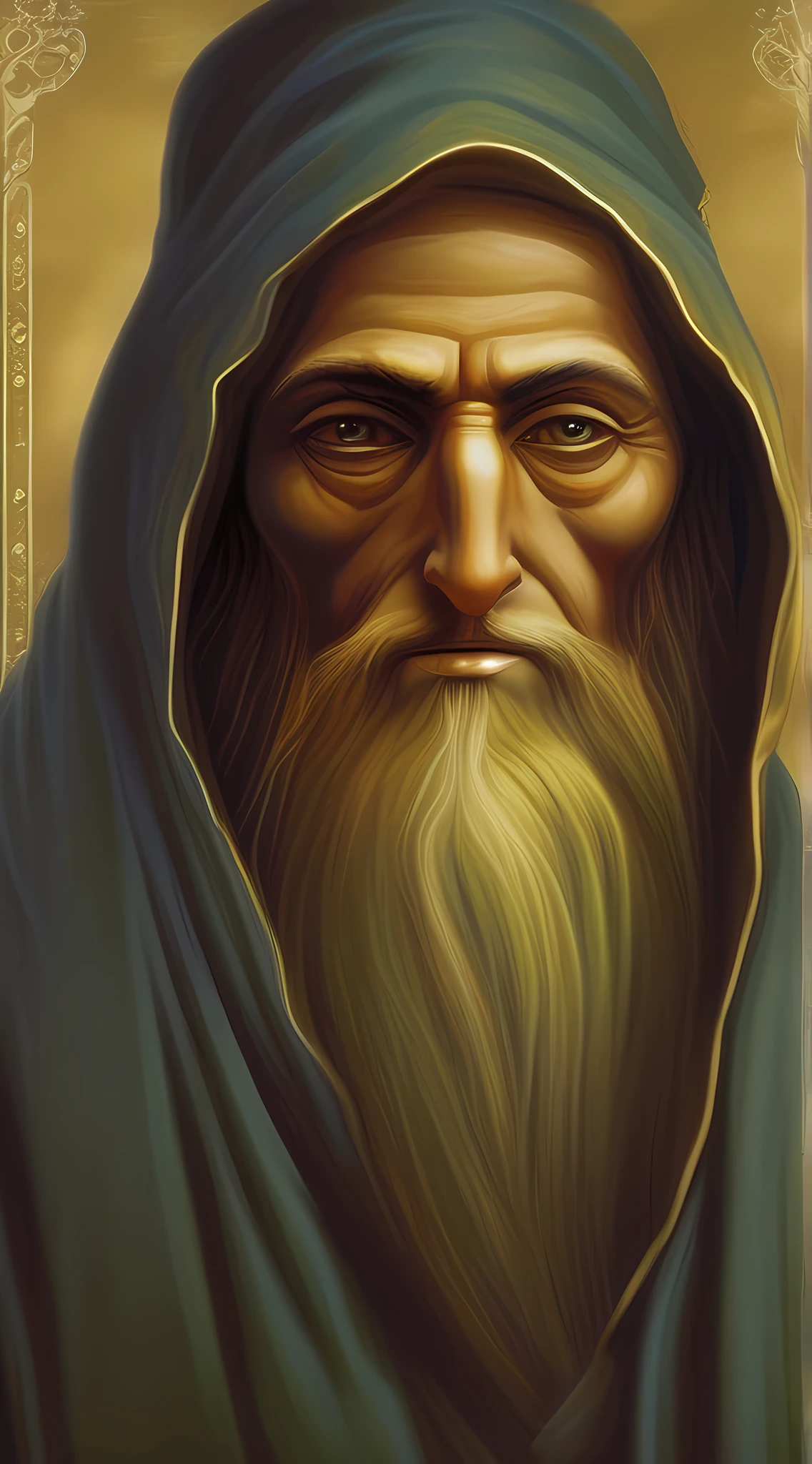 In the image of a prophet, you can imagine a wise and venerable figure, with deep eyes that seem to penetrate people's souls. Your appearance can be austere and simple, without ostentation or material luxury. Her face reflects a combination of wisdom, serenity and compassion. He may be modestly dressed, wearing simple clothes and perhaps a tunic or cloak. In your hands, you can hold a scroll or a symbolic object representing your connection to the divine. The image conveys an aura of spirituality, enlightenment and an intimate connection with the sacred.