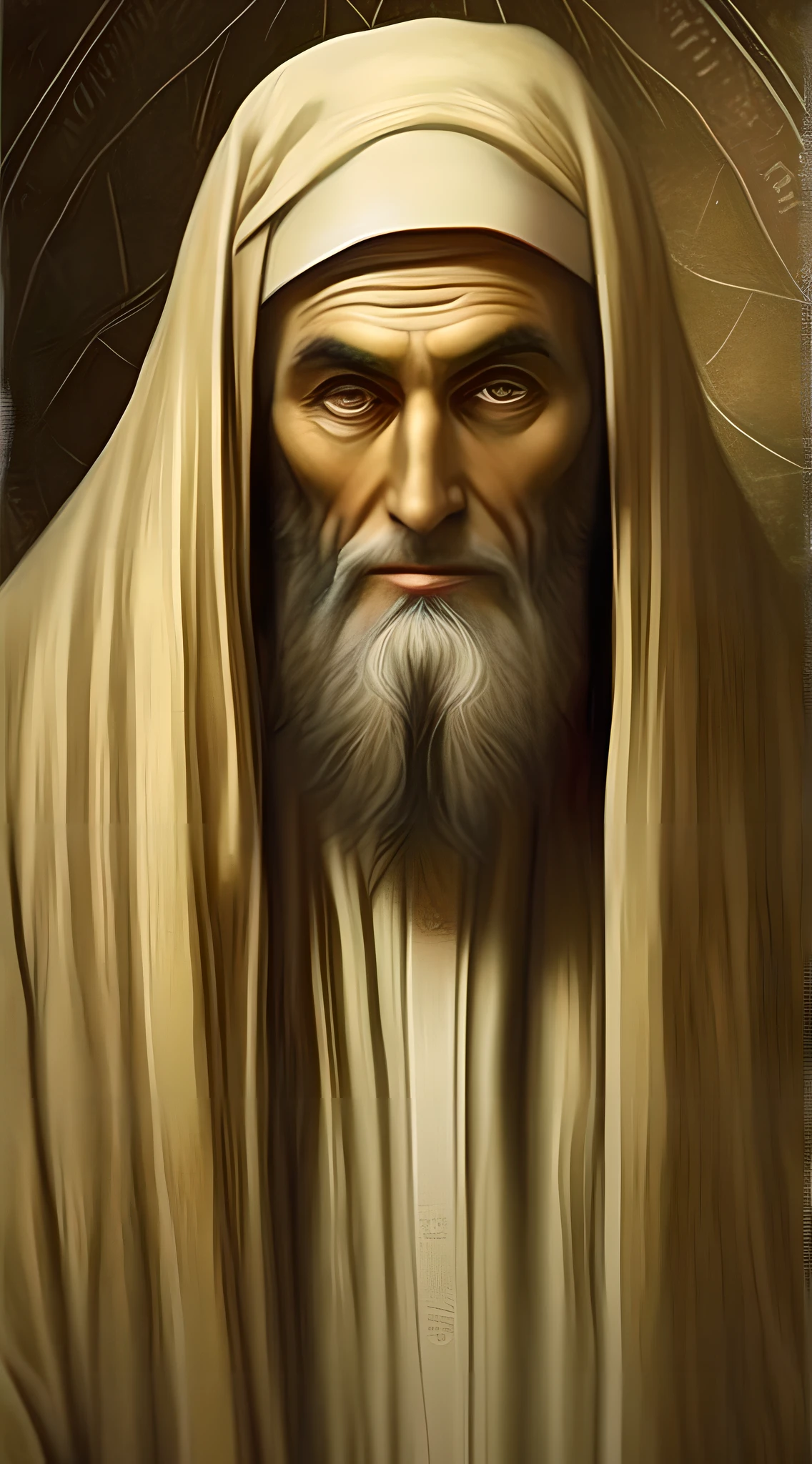 In the image of a prophet, you can imagine a wise and venerable figure, with deep eyes that seem to penetrate people's souls. Your appearance can be austere and simple, without ostentation or material luxury. Her face reflects a combination of wisdom, serenity and compassion. He may be modestly dressed, wearing simple clothes and perhaps a tunic or cloak. In your hands, you can hold a scroll or a symbolic object representing your connection to the divine. The image conveys an aura of spirituality, enlightenment and an intimate connection with the sacred.
