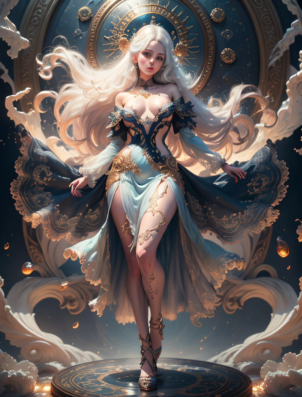 face by tom bagshaw art station, Moon Goddess, full length figure, contemptuous gaze, detailed face, 1.4), gold decoration, plain black background, beautiful Caucasian girl closeup, dynamic moving body, digital art, splash, full body, Sakimichan art, oriental mandala tattoo, fractal background, silver and gold and bronze spirit, floating antique clock, antique lamp, splash, seductive pose, visible pubic hair , visible small breasts, full body, beautiful European Caucasian girl, sexy lady beauty, bare breasts, open neckline, clothing transparent fabric, standing, realistic, highest detail, holy holy, golden eyes, heavenly palace, countless palaces, clouds, golden light, golden lotus, (tianchi bath), pubic hair view, splash, full body, Sakimichan art, slight smile, seductive pose, visible pubic hair, full body, transparent clothes, Jean-Bapti style ste monge, shiny, beautiful girl, glittering, cute adorable filigree, edge lighting, lights, surreal, fantasy, digital art, wlop, artgerm and james jean, floating antique clock, antique lamp, floating antique clock, tom bagshaw art station face, the perfect masterpiece, highest quality, the perfect artwork, 8K, upper body lens, frontal portrait, delicate face, looking at the audience, beautiful girl, magical transparent eyes, platinum hair and 3d fractals, colorful illustration, anime cartoon style, face of tom bagshaw art station, dreamy glow, golden, goddess maiden, flame, flowing female full body, close-up of beautiful caucasian girl, body in motion dynamic, fluent, 3d fractals, light particles, spiritual ink, soft, glittering, minimalistic style, 16k, intricate art masterpiece, open legs, see-through clothing, goddess maiden , 1 sexy girl in transparent forest clothes, exposed breasts, open transparent T-shirt