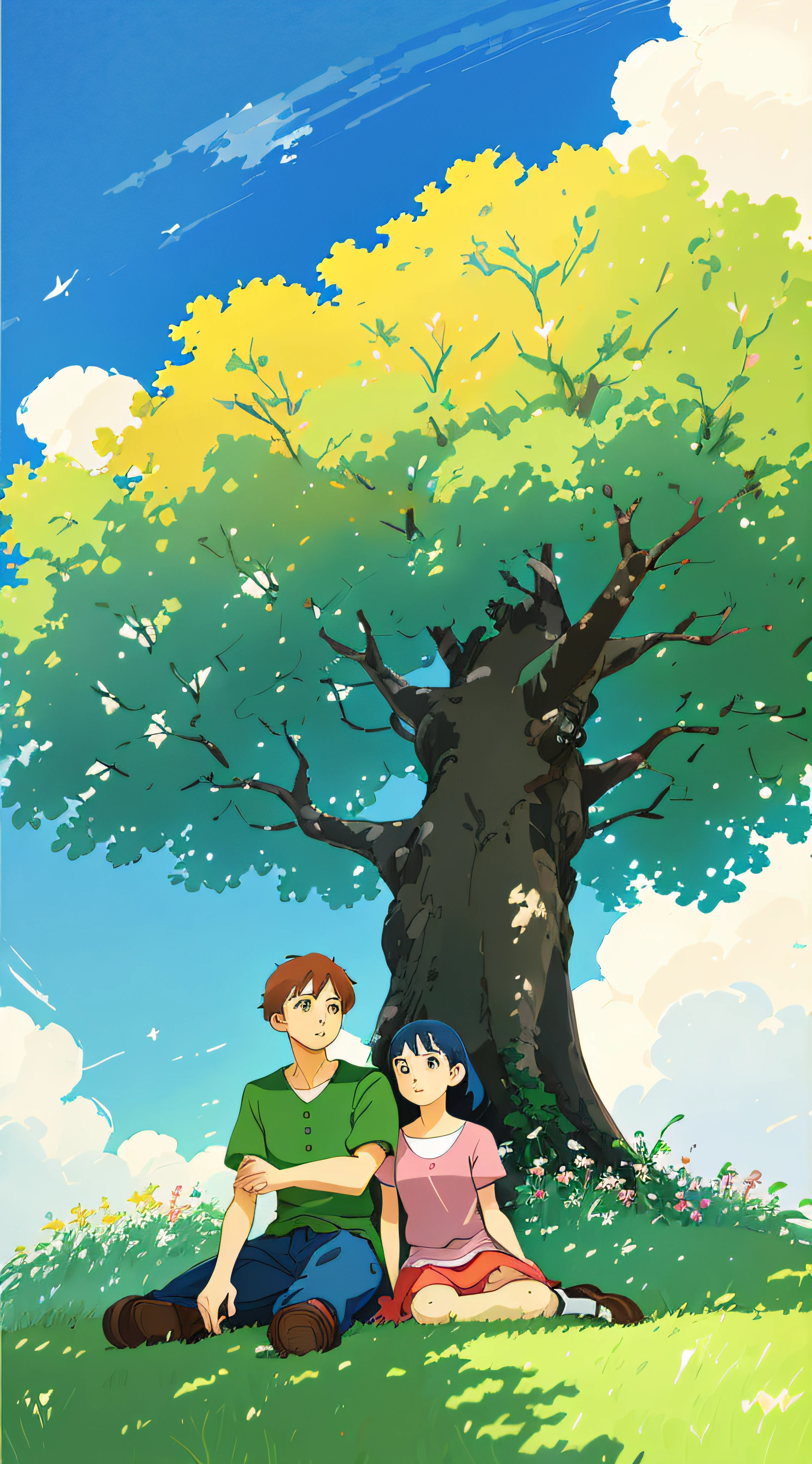 Under the tree where the grass don't grow
We made a promise to never get old
You had a chance and you took it on me
And I made a promise that I couldn't keep
(best quality:1.3), (highres:1) art by studio ghibli style, art by studio mappa style, vibrant colors, impressionism, art by artist ian mcque style, couple