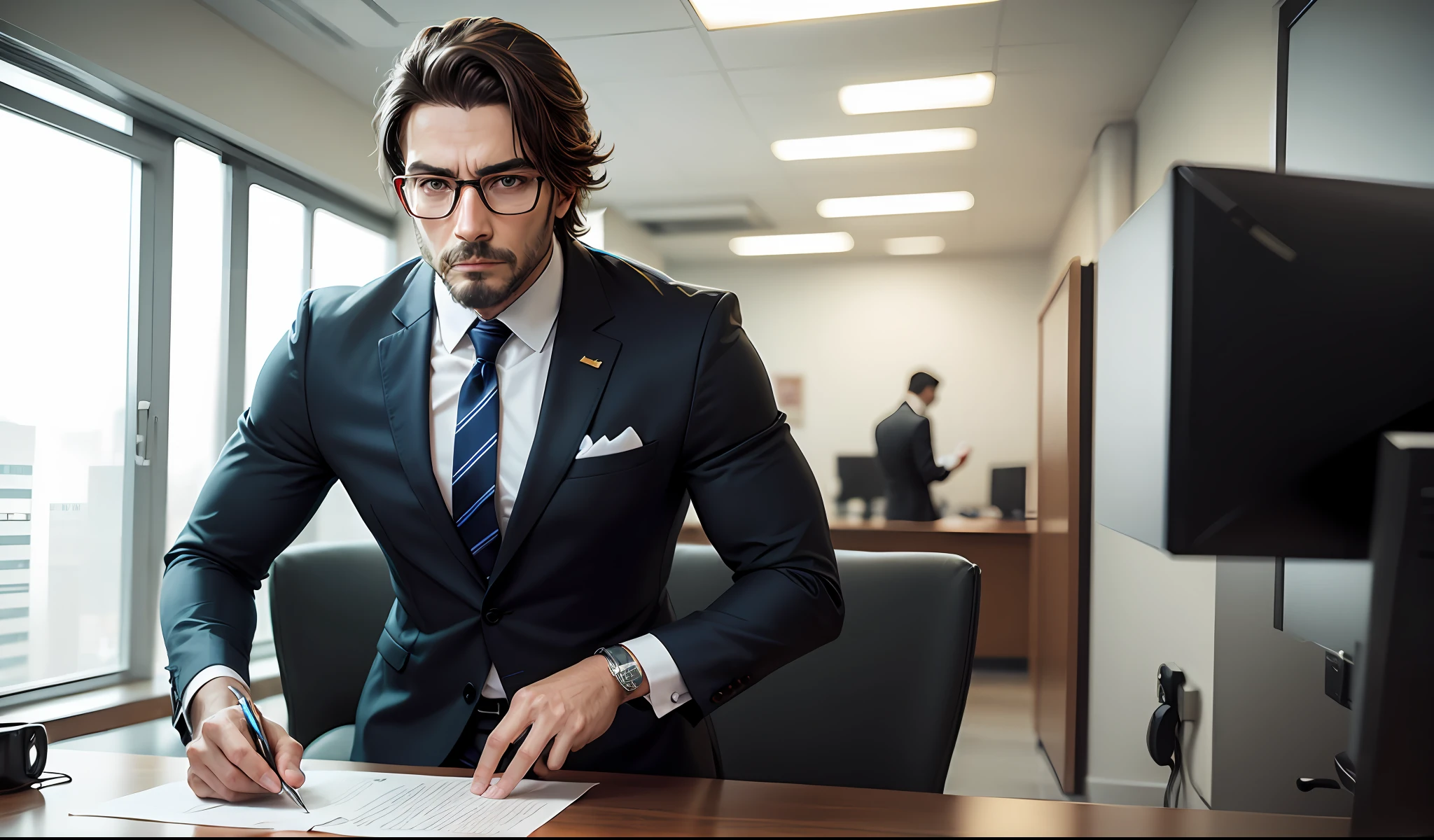 Um homem de terno, poltrona, s office --auto