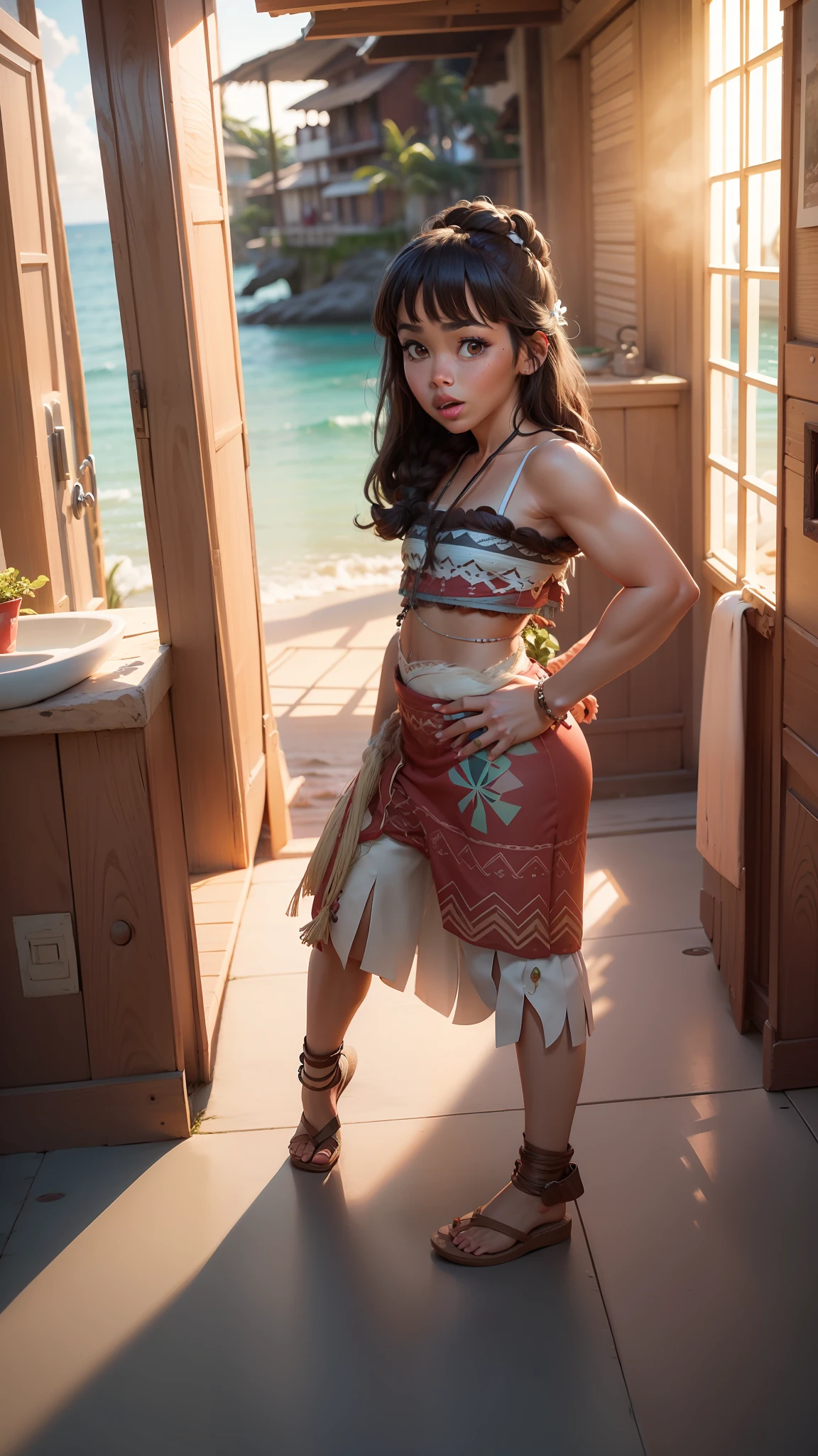 Disney Moana, paisagem na praia com coqueiro