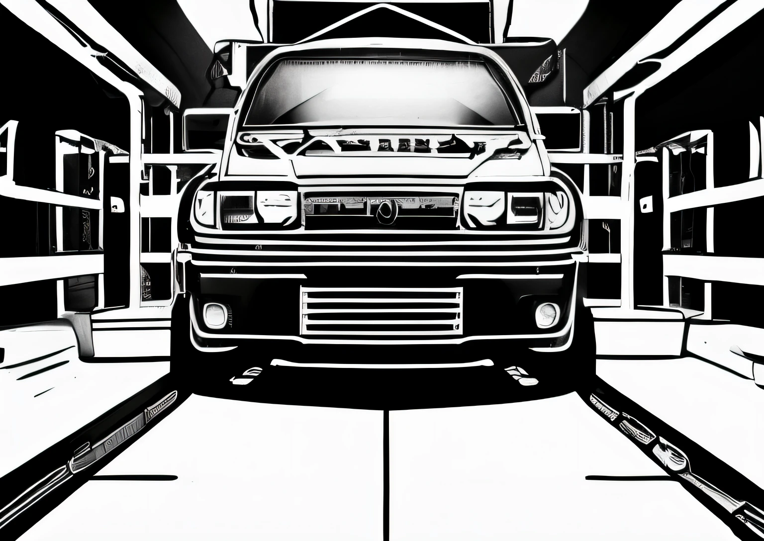 monochrome car chaser jzx100 drift spec bodykit, detailed work wheels, shibuya prefecture, black and white, lineart