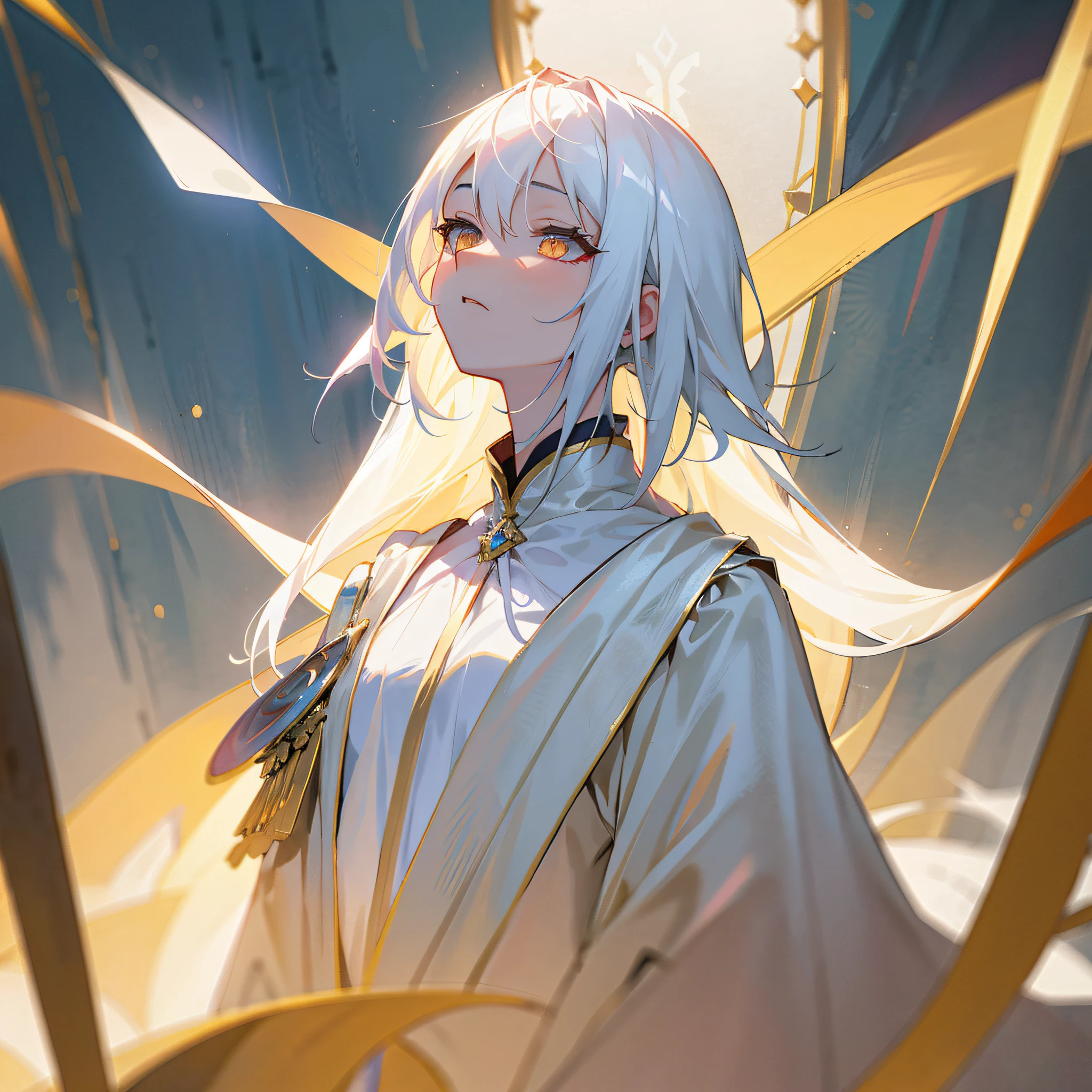 Anime - a stylistic image of a woman with long white hair and a white cape, white-haired god, Keqing from Genshin Impact, From Arknights, Best anime 4k konachan wallpaper, Portrait Chevaliers du Zodiaque Fille, flowing white robe, trending on artstation pixiv, ,Guweiz in Pixiv ArtStation, from girls frontline