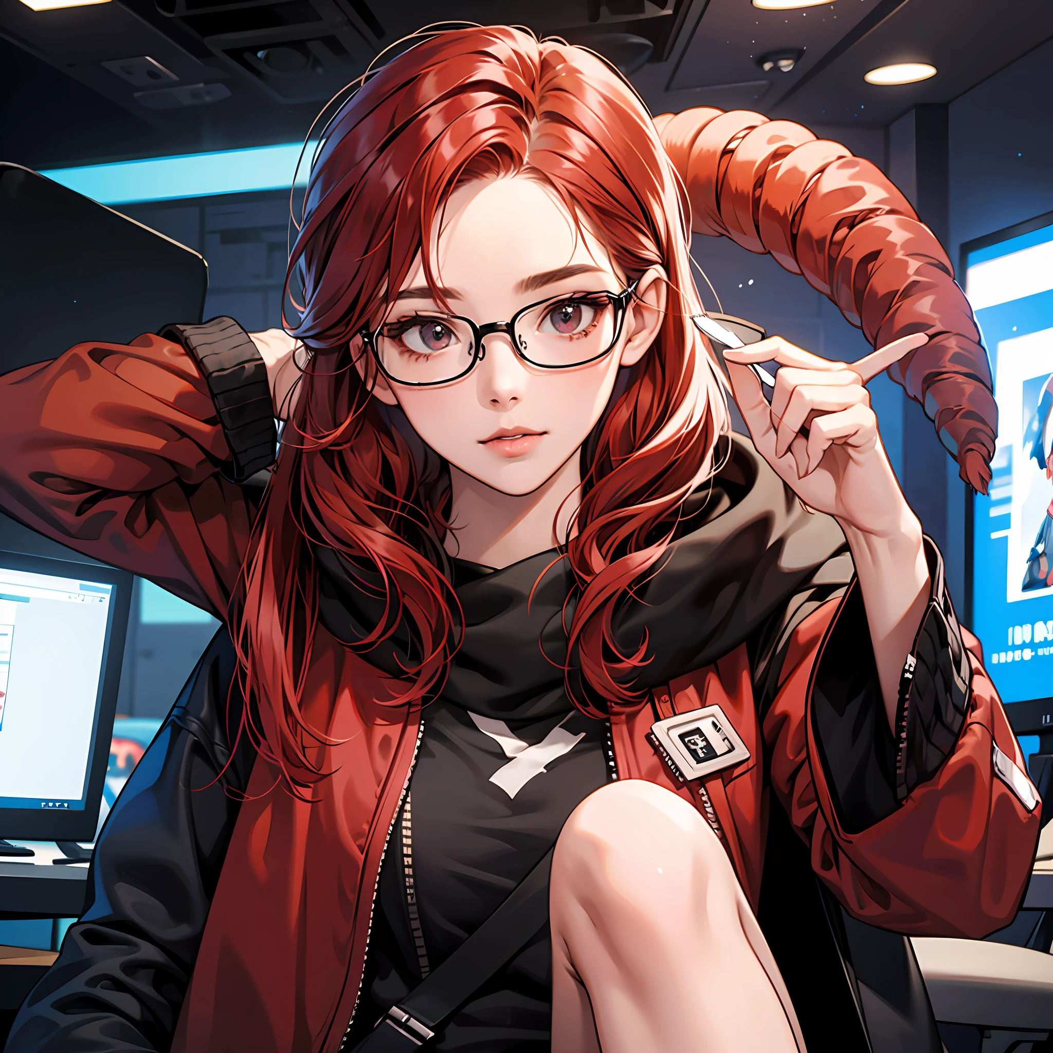 Red-haired gamer girl with glasses --auto