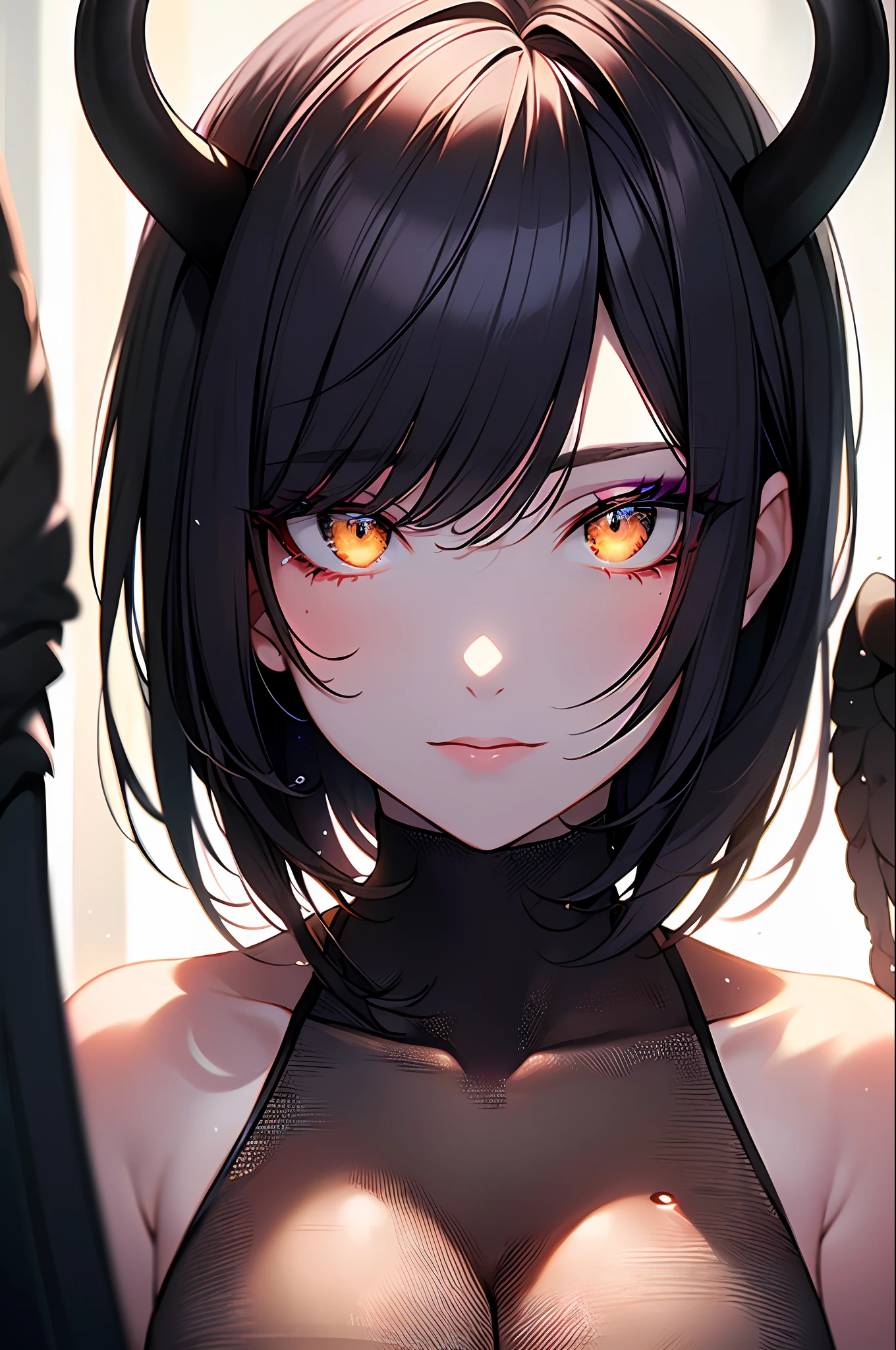 (Masterpiece:1.2), best quality, (illustration:1.2), (ultra-detailed),Eye focus,(Masterfully crafted Glow, pink lens flare), (Cinematic background), hyper details, (delicate detailed), (intricate details),in the air, octane render, hdr, (hyperdetailed:1.15), (soft light:1.2), 1girl, beautiful girl, ultra detailed eyes, mature, plump, thick, rainbow painting drops, paint teardrops, woman made up from paint, entirely paint, splat, splash, outdoors, (bioluminescent hair:1.1),(glowing eyes), ((makeup)),(Cinematic masterpiece), fierce, powerful, splashes of colour absolutely eye-catching, (Cinematic headlight), light coming from above, growing shadows, ((caustic)), dynamic angle, beautiful detailed glow, ambient occlusion, ambient light, raytraced reflections,(best illumination, an extremely delicate and beautiful), ((cinematic light)), (soft:2), (Nephilim:1.2), (halo), demon horns,(1 angel wing),1 demon wing, wings on back, half demon, demon ears, black wings, raven wings, (falling raven feathers), black hair, grey eyes, (red hair glow), (radiant aura),