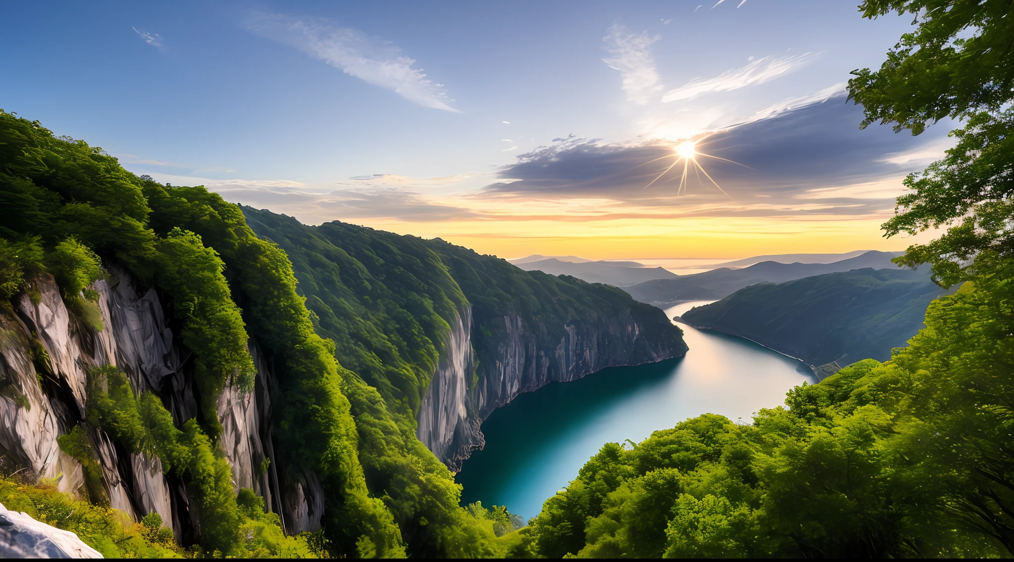 tmasterpiece,Ultimate quality,CG unity 8k wallpaper,Super delicate,Beautiful skies and clouds,Rich natural scenery,sheer cliffs,Lakes and rivers,Waterfall flying water,Aoyama is beautiful,Nowhere to be seen,Excellent view,A long-won photo contest,Excellent light,HDR high dynamics,True restore,iintricate,Attention to detail,The perfect presentation of Midjourney's artistic style。