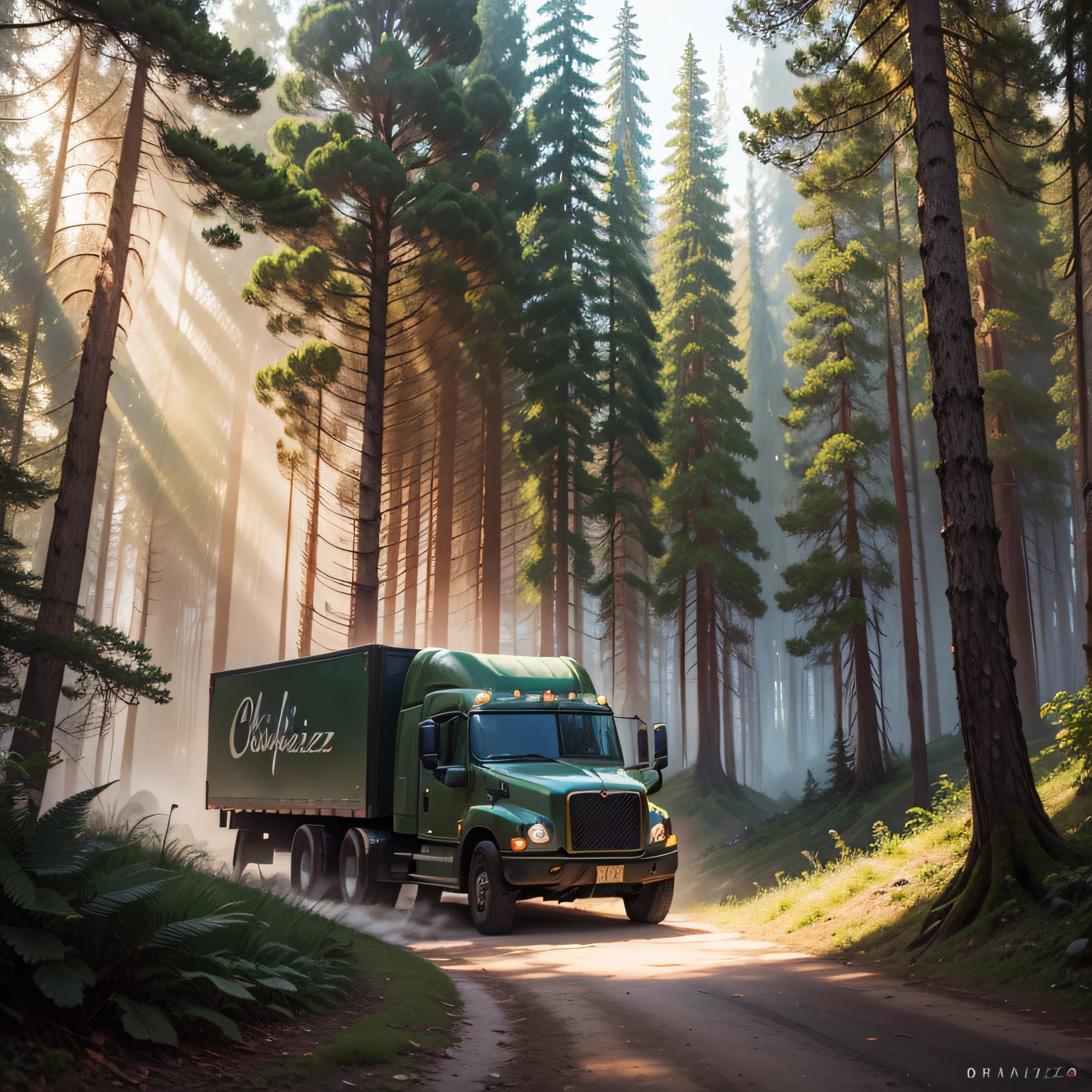 There's a painting of a forest with a truck in the middle, Fondo del bosque steampunk, Ambiente cubierto de maleza, cubierto de manchas brillantes, Overgrown fantasy world, pintado como un arte conceptual de juego, Arte conceptual ambiental, Bosque Steampunk, Selva cubierta de maleza, Bosque cubierto de maleza, Antiguo cubierto de maleza! restos, Lugar cubierto de maleza, Arte conceptual altamente detallado, ambiente floral --auto