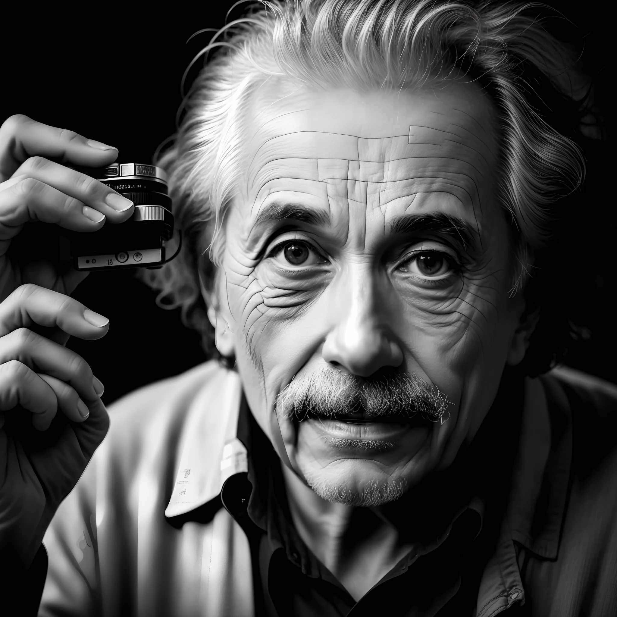 Photography Style: Highly detailed, full-body, colorful photograph of Albert Einstein in 8K HDR resolution.
Background Setting: The scene is set in a laboratory, enhancing the image with a connection to science and the environment where Einstein made his remarkable contributions.
Image Details: The photograph artistically incorporates the "film grain," giving it a classic and timeless aesthetic. Einstein's skin details are depicted with incredible accuracy, highlighting his unique features and the marks of time on his face. The skin texture is highly detailed, revealing the nuances that make the image exceptionally realistic.
Photographic Technique: The photo was captured using a cutting-edge DSLR camera, ensuring the highest quality and sharpness in reproducing the image.
Objective: The photography aims to pay tribute to Albert Einstein, portraying him in his full essence and capturing his personality and dedication to science.