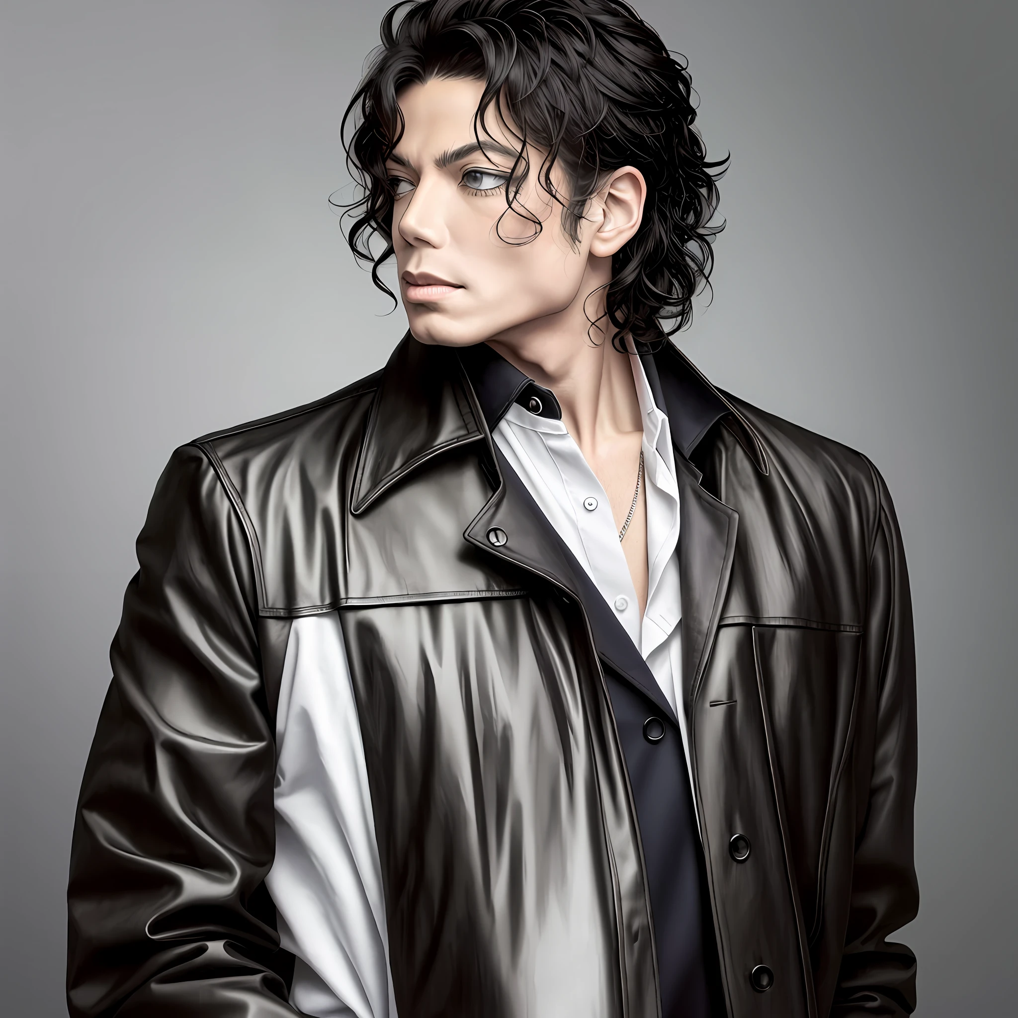 Photos of Michael Jackson in the gangster, Detailed, centered, Solid color background, Realistic lighting, digital art