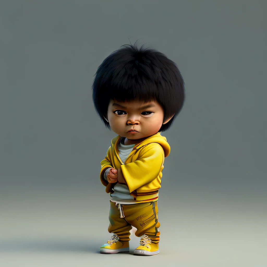 cbzbb , Bruce Lee, charachter ,cute, little,  beautiful, deviant art, trending artstation, digital art, detailed, cute, realistic, humanoide, character, tiny,cinematic sho ,cinematic lights, Bruce Lee, with nunchaku, Bruce Lee