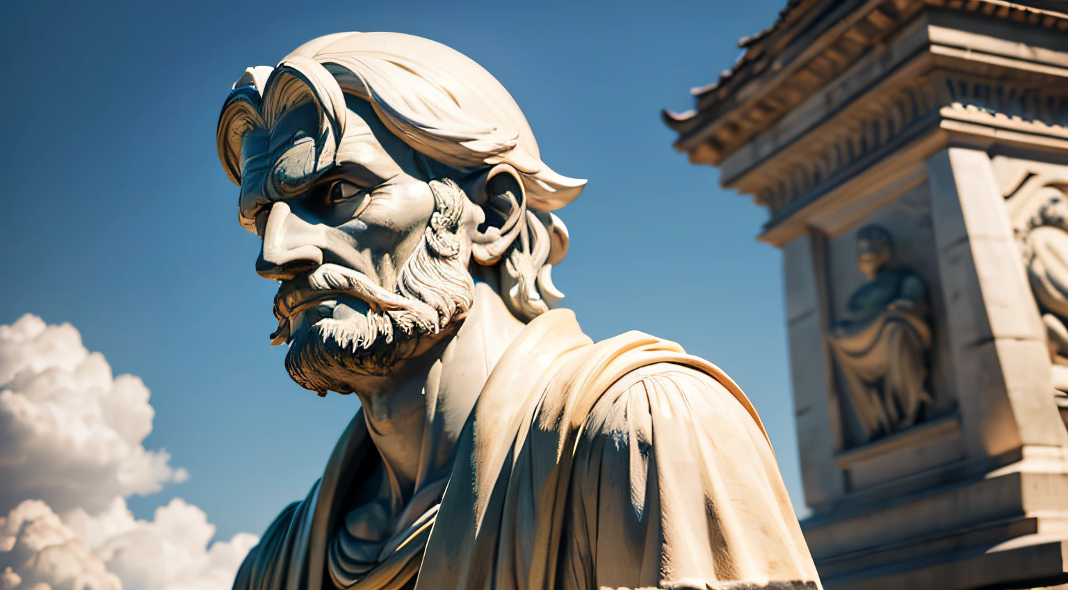 Seneca, estatua, realista, cenario escuro --auto