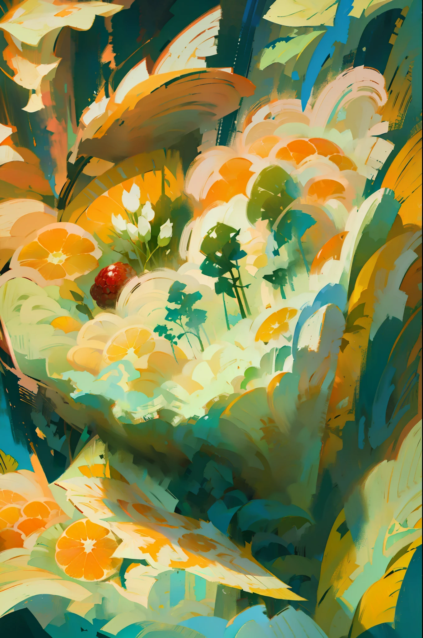 watercolor pattern of beautiful flowers, berries, ferns, leaves, calm colors on a #3b4195 color background. Watercolor paper texture, zaum disco Diffusion landscape