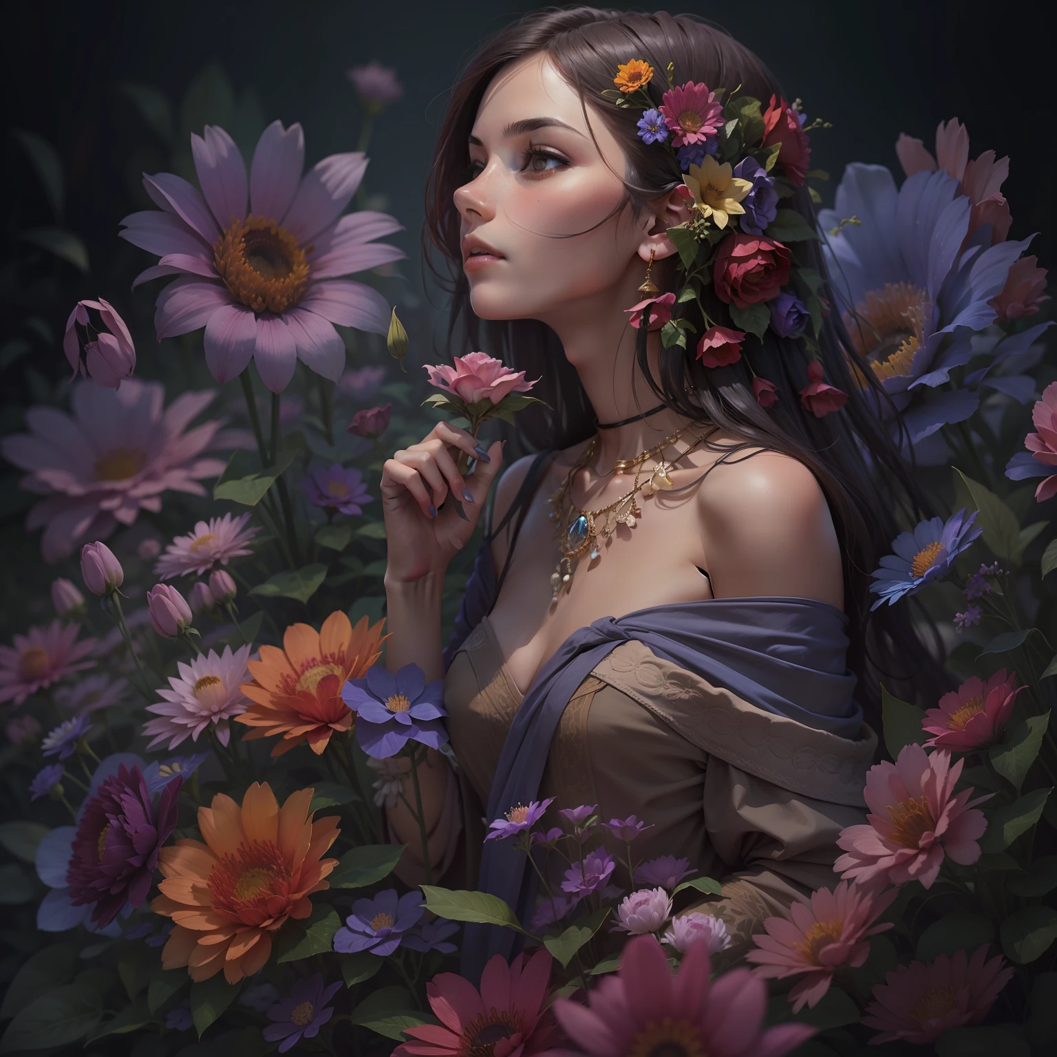 a woman with mystic flower