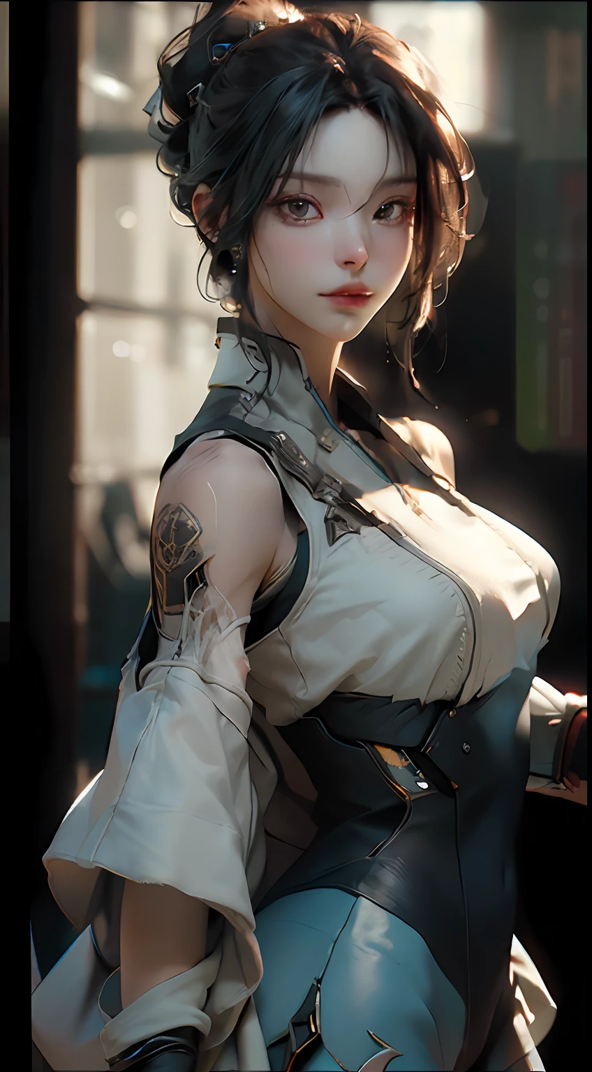 ((Best quality)), ((masterpiece)), (detailed:1.4), 3D, an image of a beautiful cyberpunk female,HDR (High Dynamic Range),Ray Tracing,NVIDIA RTX,Super-Resolution,Unreal 5,Subsurface scattering,PBR Texturing,Post-processing,Anisotropic Filtering,Depth-of-field,Maximum clarity and sharpness,Multi-layered textures,Albedo and Specular maps,Surface shading,Accurate simulation of light-material interaction,Perfect proportions,Octane Render,Two-tone lighting,Wide aperture,Low ISO,White balance,Rule of thirds,8K RAW,