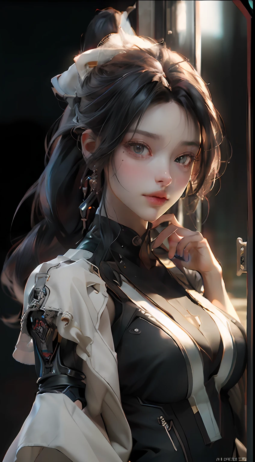 ((Best quality)), ((masterpiece)), (detailed:1.4), 3D, an image of a beautiful cyberpunk female,HDR (High Dynamic Range),Ray Tracing,NVIDIA RTX,Super-Resolution,Unreal 5,Subsurface scattering,PBR Texturing,Post-processing,Anisotropic Filtering,Depth-of-field,Maximum clarity and sharpness,Multi-layered textures,Albedo and Specular maps,Surface shading,Accurate simulation of light-material interaction,Perfect proportions,Octane Render,Two-tone lighting,Wide aperture,Low ISO,White balance,Rule of thirds,8K RAW,