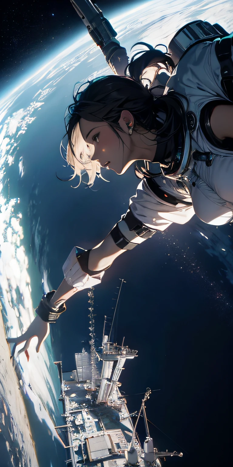 "absurd resolution, alta resolução, (obra-prima: 1.4), ultra-detalhado, 1girl, de cima, outer space, flutuante"