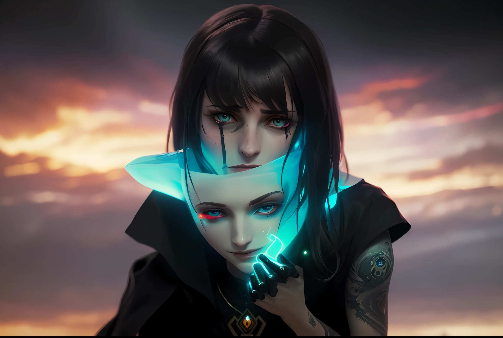 (high detail: 1.2), (Best Quality: 1.2), 8K, sharp-focus, (sub-surface Scattering: 1.1), (NSFW: 1.1), (Photo of the winner: 1.2), 1girl, (Lots of detailed black tattoos on the face: 1.2), Author: emb-rrf-low, (Lots of thick dark black tattoos on the nose and eyes of the body: 1.2), (a closeup of a: 1.2), (Segmentation persons: 1.1), (deep incisions on the face and laser: 1.2), (deep incisions on the face and laser: 1.2) (Beautiful robot and sci-fi cannon: 1.3) Opponents: The robot emits lasers: 1.3), (Dynamic Movement Pose: 1.2), Neon light under the skin (very detailed clothes: 1.2), (highly detailed background: 1.3), RPG, elden ring, (science-fiction: 1.2), (Hypervisibility: 1.2), artificial lighting, Artstation, artgerm, by Greg Rutkowsky, Alphonse Mucha, Relax on ArtStation, Moved to DeviantArt, WLOP