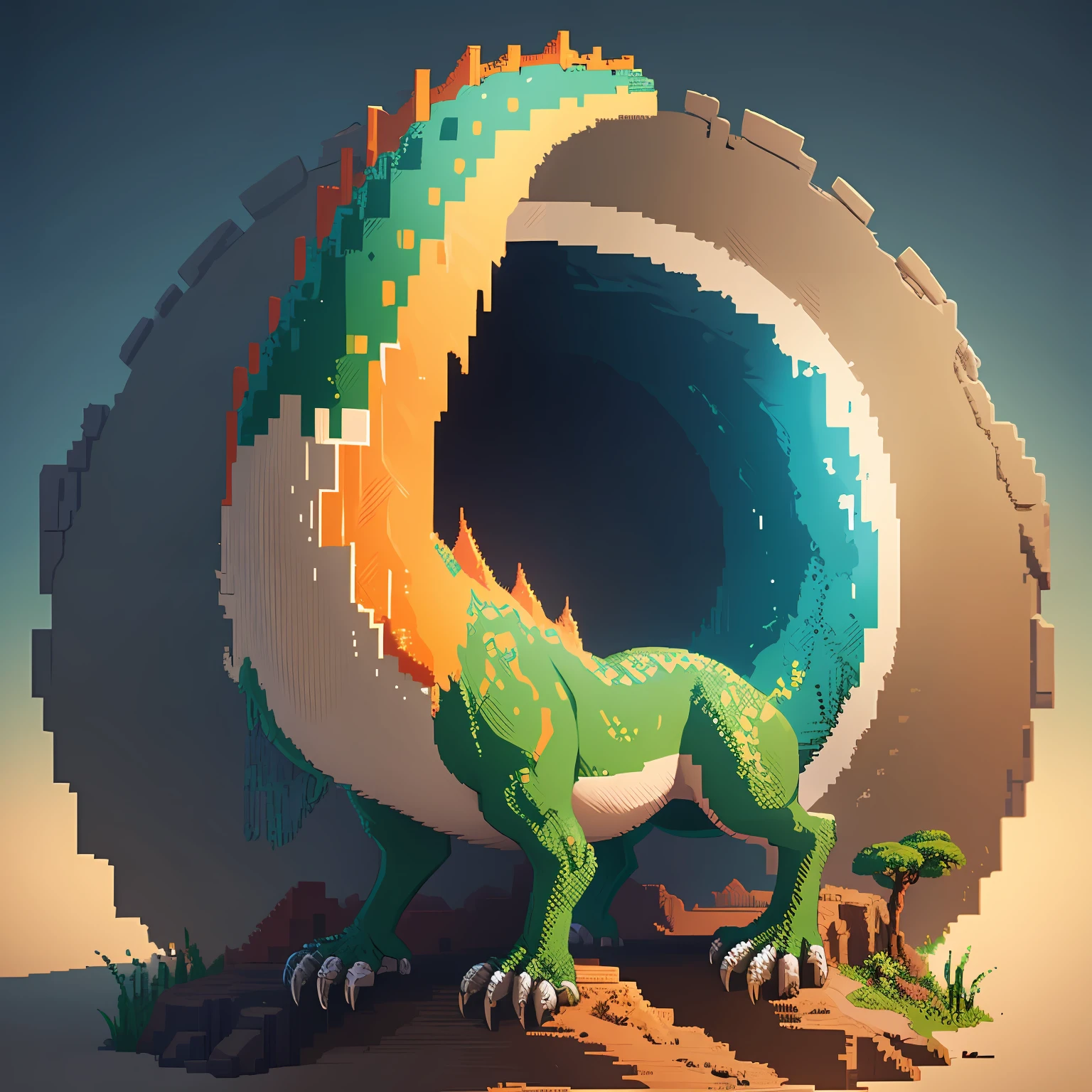 pixel art, arte digital, um dinossauro feito de pixels. --auto