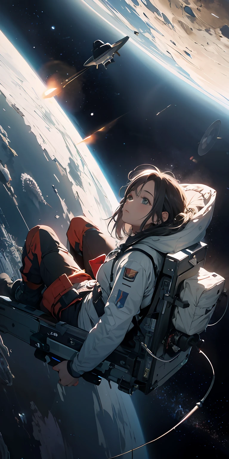 "absurd resolution, alta resolução, (obra-prima: 1.4), ultra-detalhado, 1girl, de cima, outer space, flutuante"
