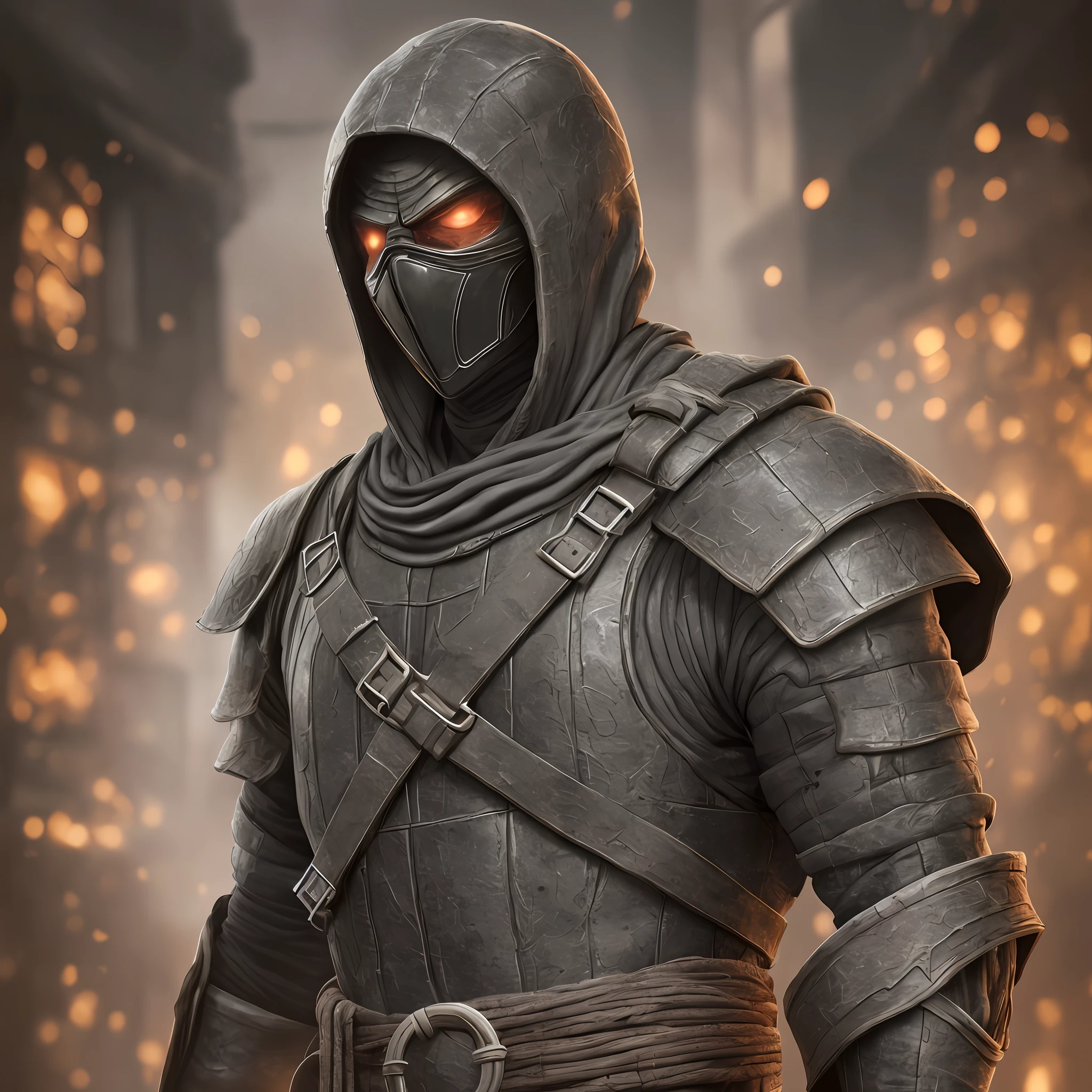 Noob Saibot, mortal Kombat, cinematic, hyperrealistic, photo, black armor, badass futuristic mask, skin detailed, hdr, cinematography, dungeon background,