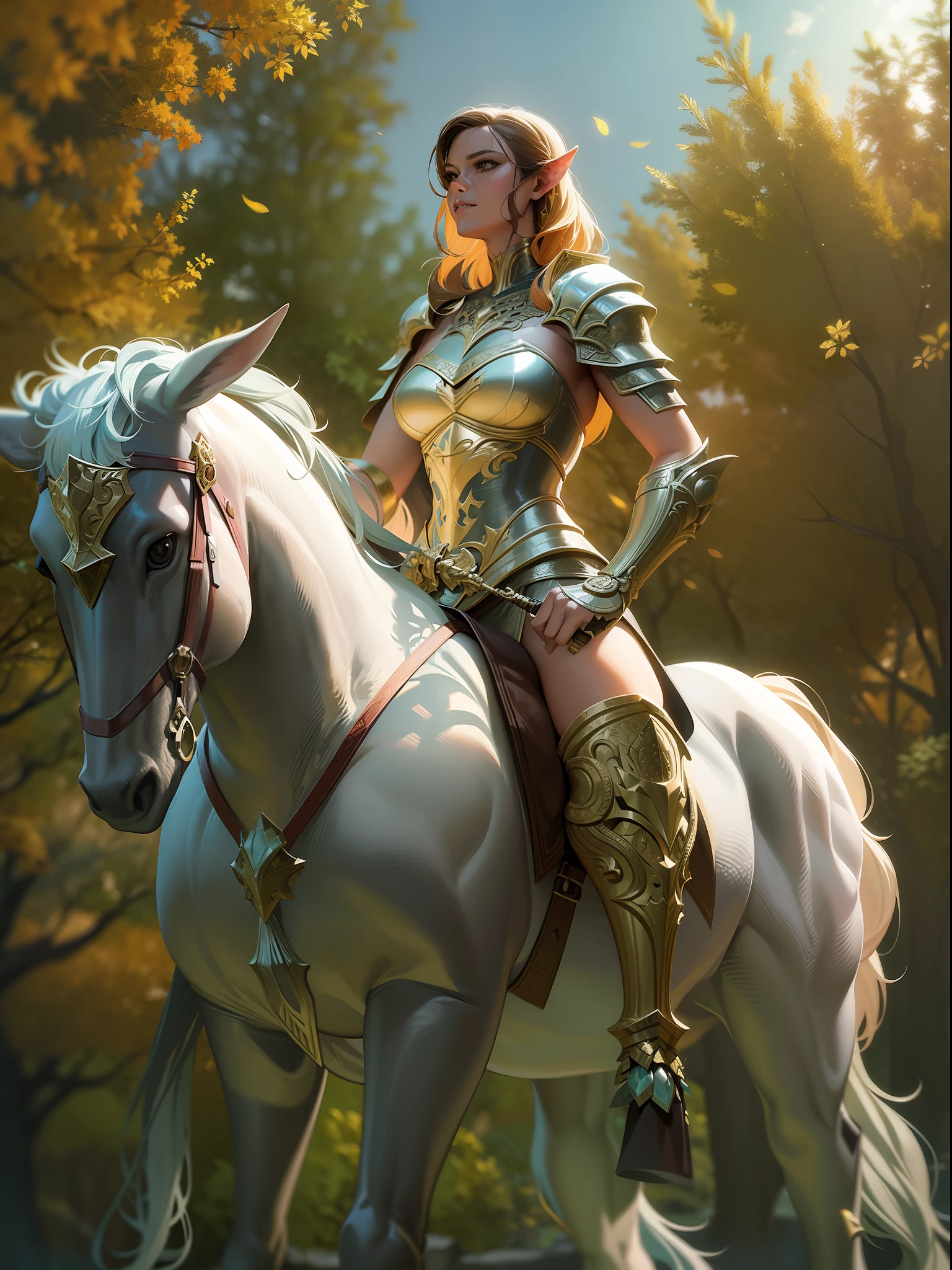 female centaur knight, comic style, translucent skin, subsurface scatter, ornate details, nature background, hyper-realistic, cinematic, dramatic lighting, masterpiece