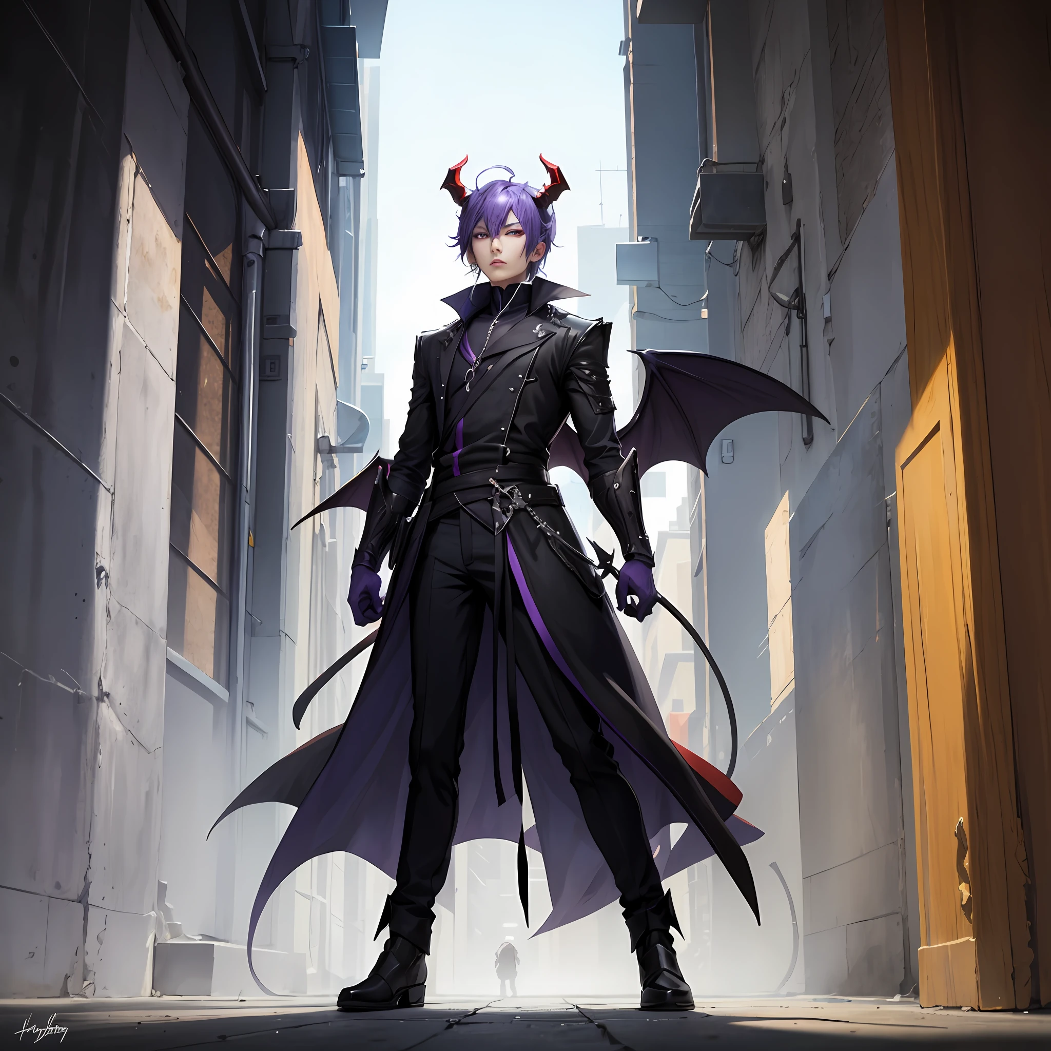 Anime characters dressed in black and purple，demon king，Standing painting