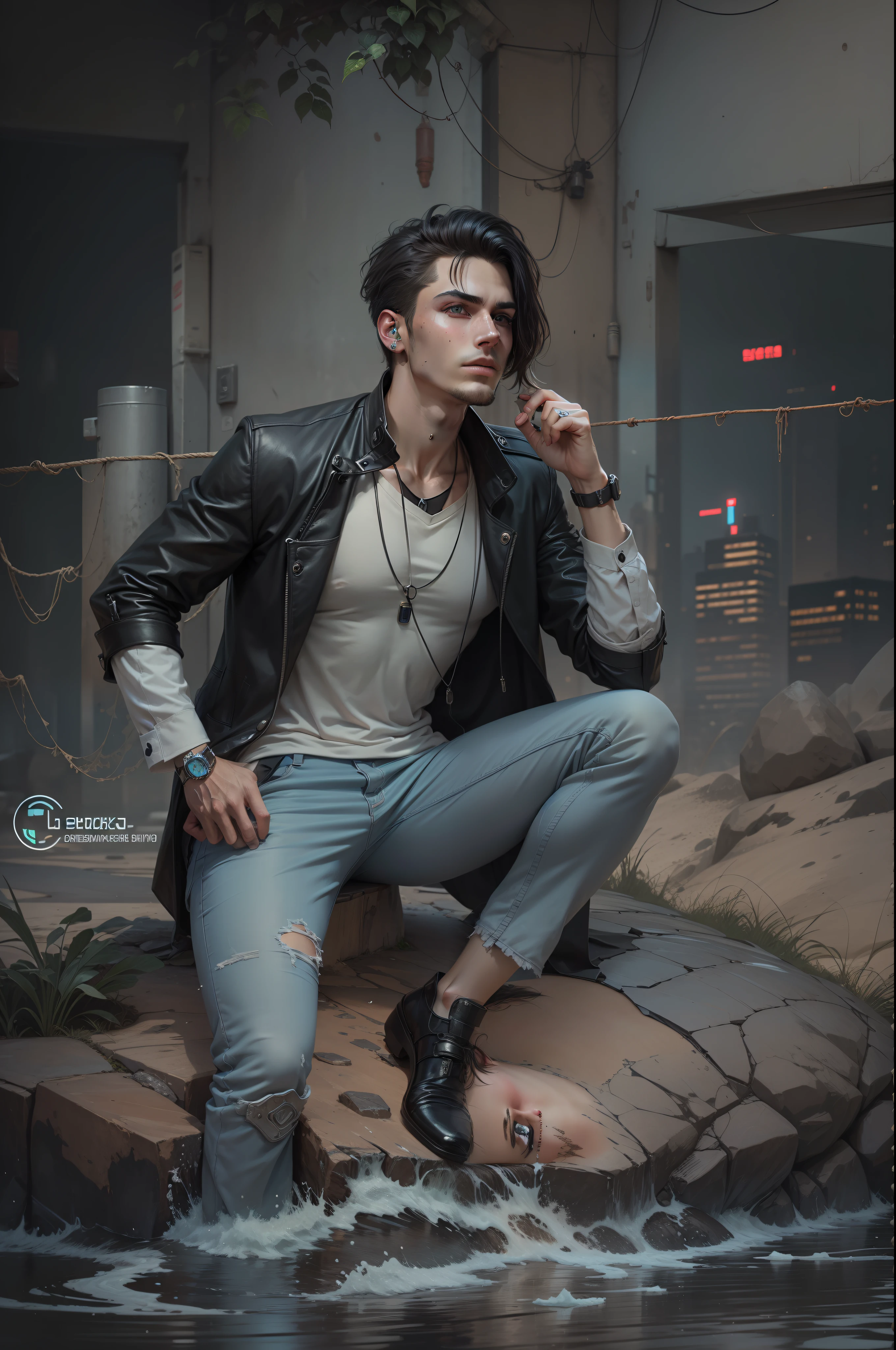 Change background cyberpunk handsome boy, realistic face, 8k, ultra realistic,