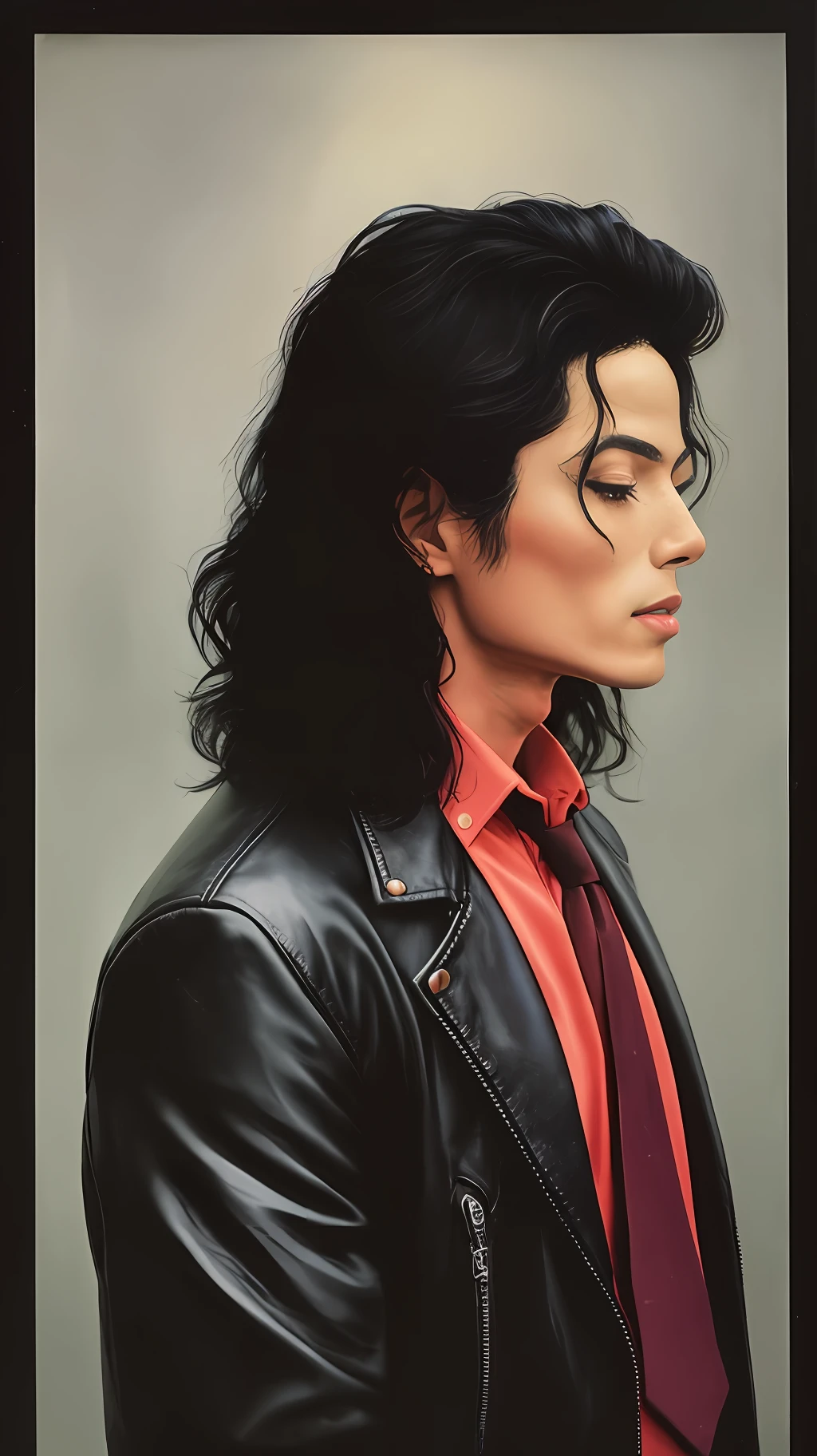 Portrait of a man in a leather jacket and tie, Michael Jackson, Michael_Jackson, Portrait of Michael Jackson, Beautiful Young Prince, By Tadashi Nakayama, Michael, With his long black hair.., Portrait of Michael Jackson, profile shot, Scan Head Office, Araki, Moonwalker Photos, It's raining!!!!, HQ artwork, UHQ Scan