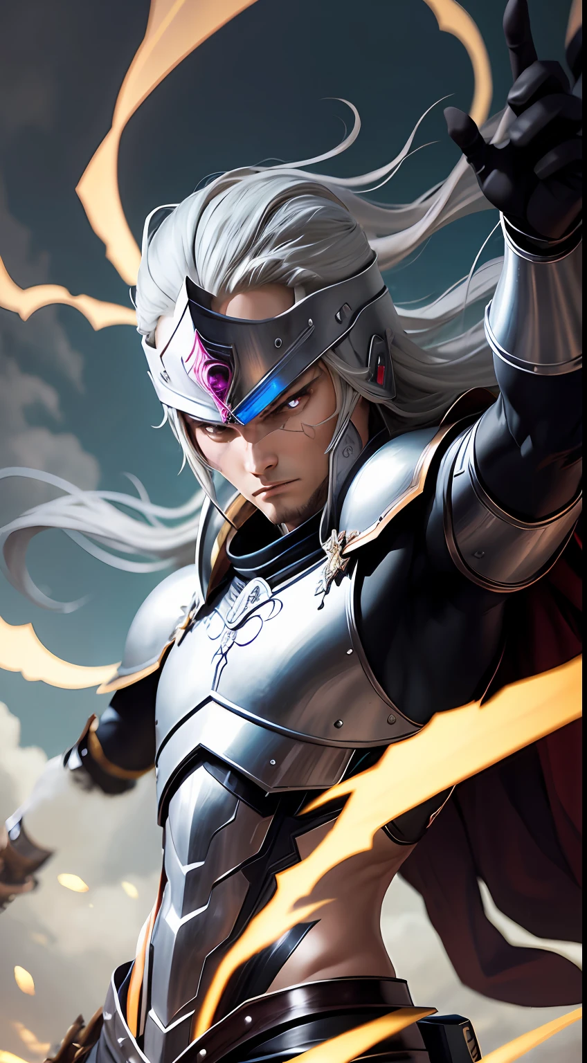 Homem belo e loiro trajando uma armadura negra e tiara, submundo ao fundo, por artista "anime", anime, japanese manga, loiro lindo, elfo, prince Nuada Arte de Anime --auto