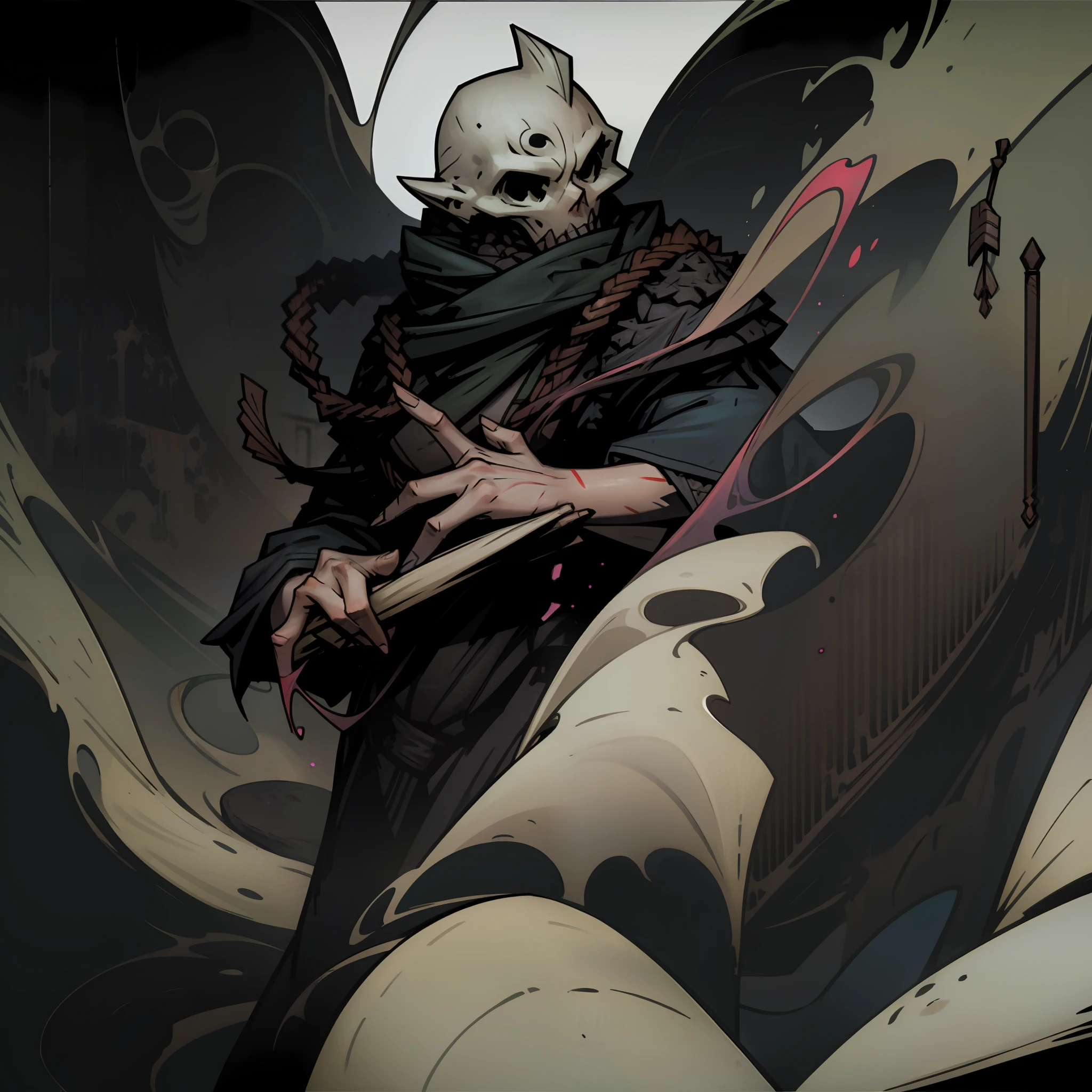 Man wearing a black cloak, detailed line art, thick lines, Dark villain, full body