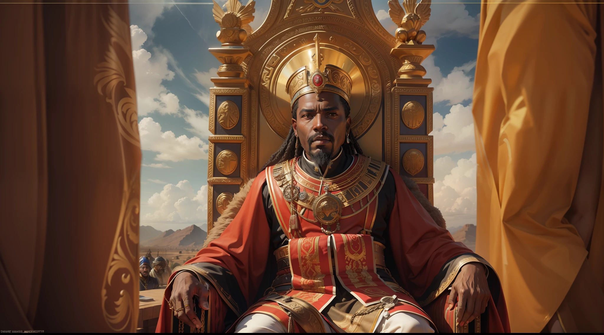 melhor qualidade, 500px, cg Society, 8k, Raw photo King of the Tenth Century A.C. Menelik I of Ethiopia sitting on his throne