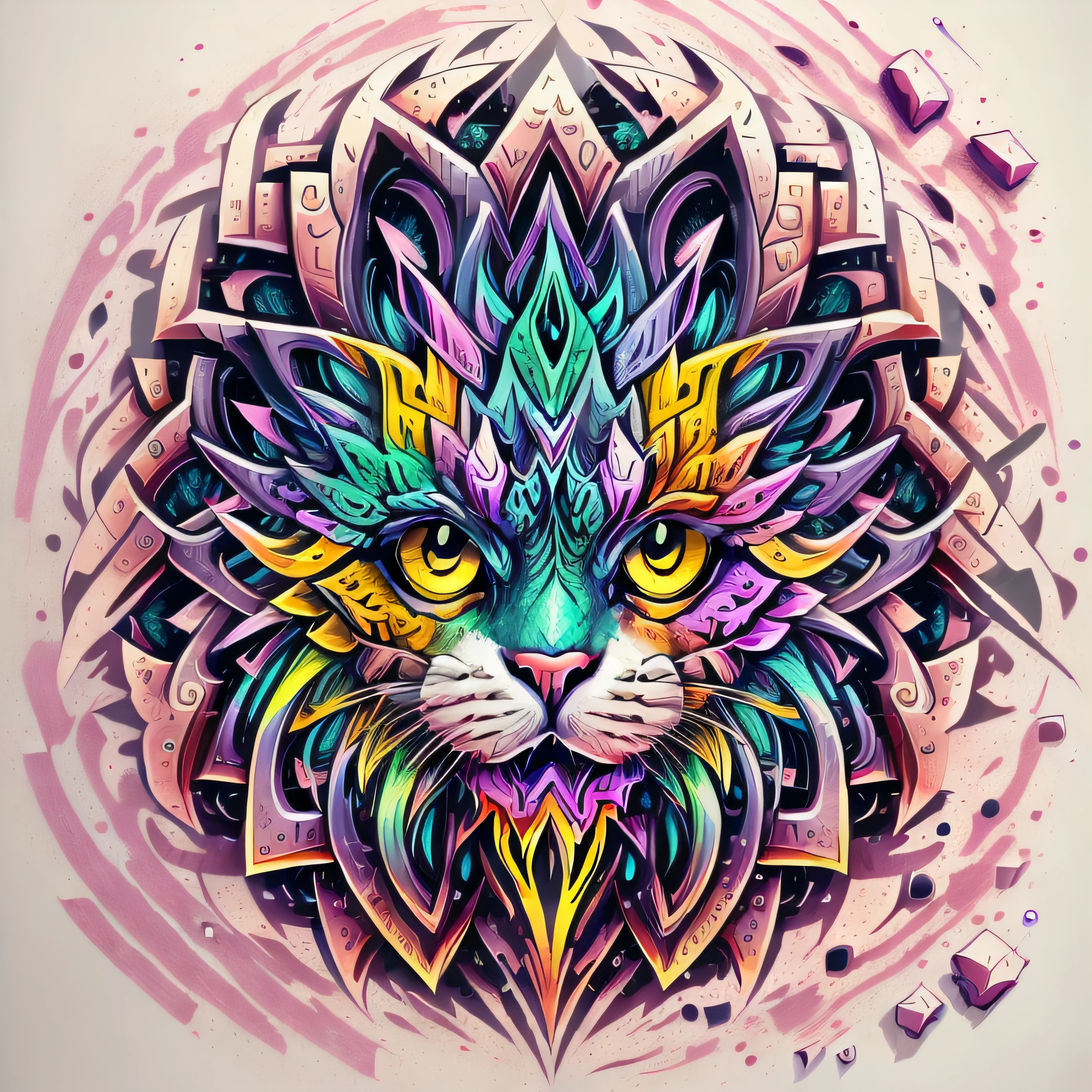 livro para colorir, Livro para colorir para adultos, Linhas conectadas, simetria, a head cat, virado para a frente, preto e branco, trabalho de linha grossa, Great standards, negative space, thick pattern, sem fundo preto, Cute forest pattern background, nenhuma parte colorida de preto, efeito mandalas, mandalas, arte de linha fina de tinta estilizada, vetor, Adobe Illustrator, ..eps, sem cores,  African pattern.
