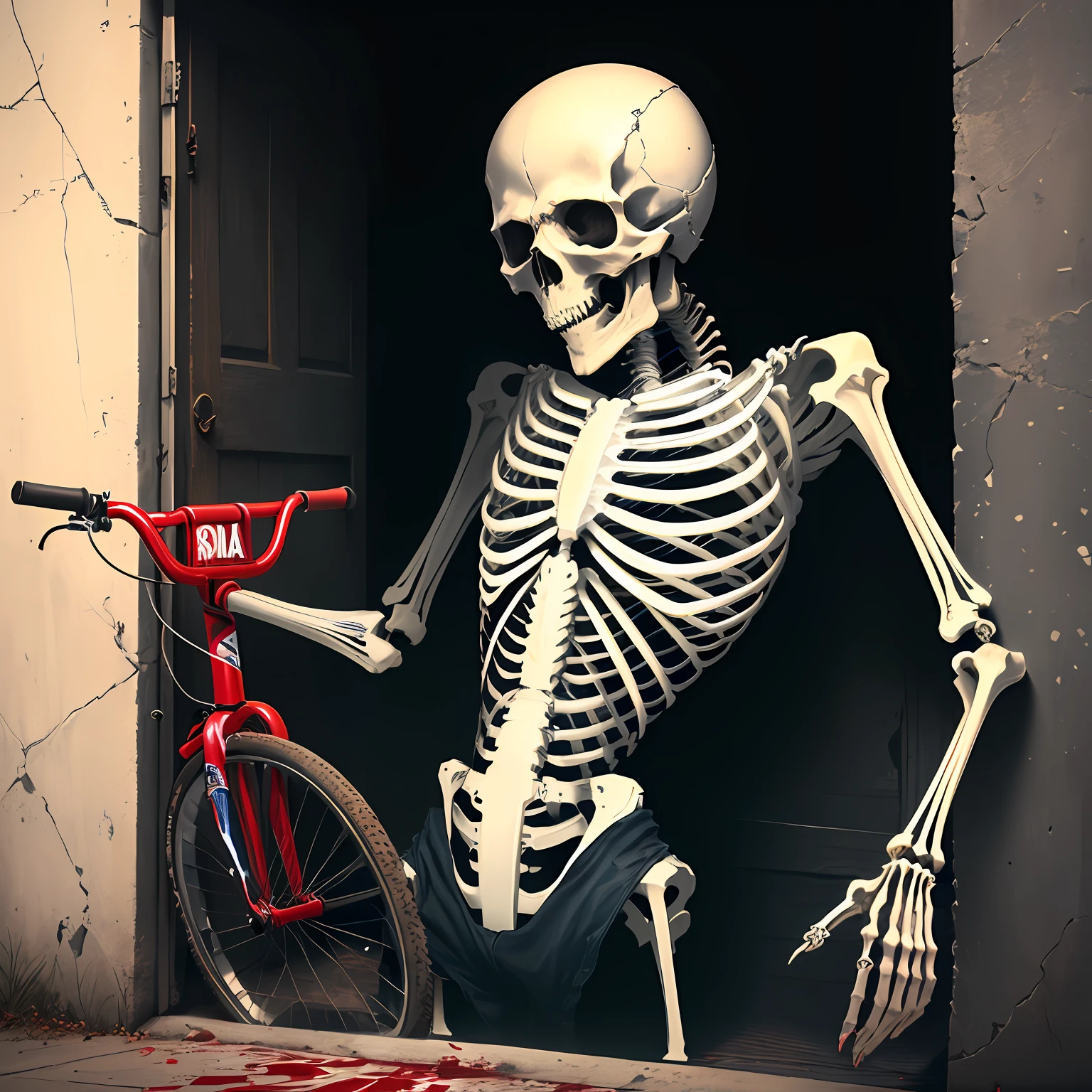 Skeleton in blood with bmx