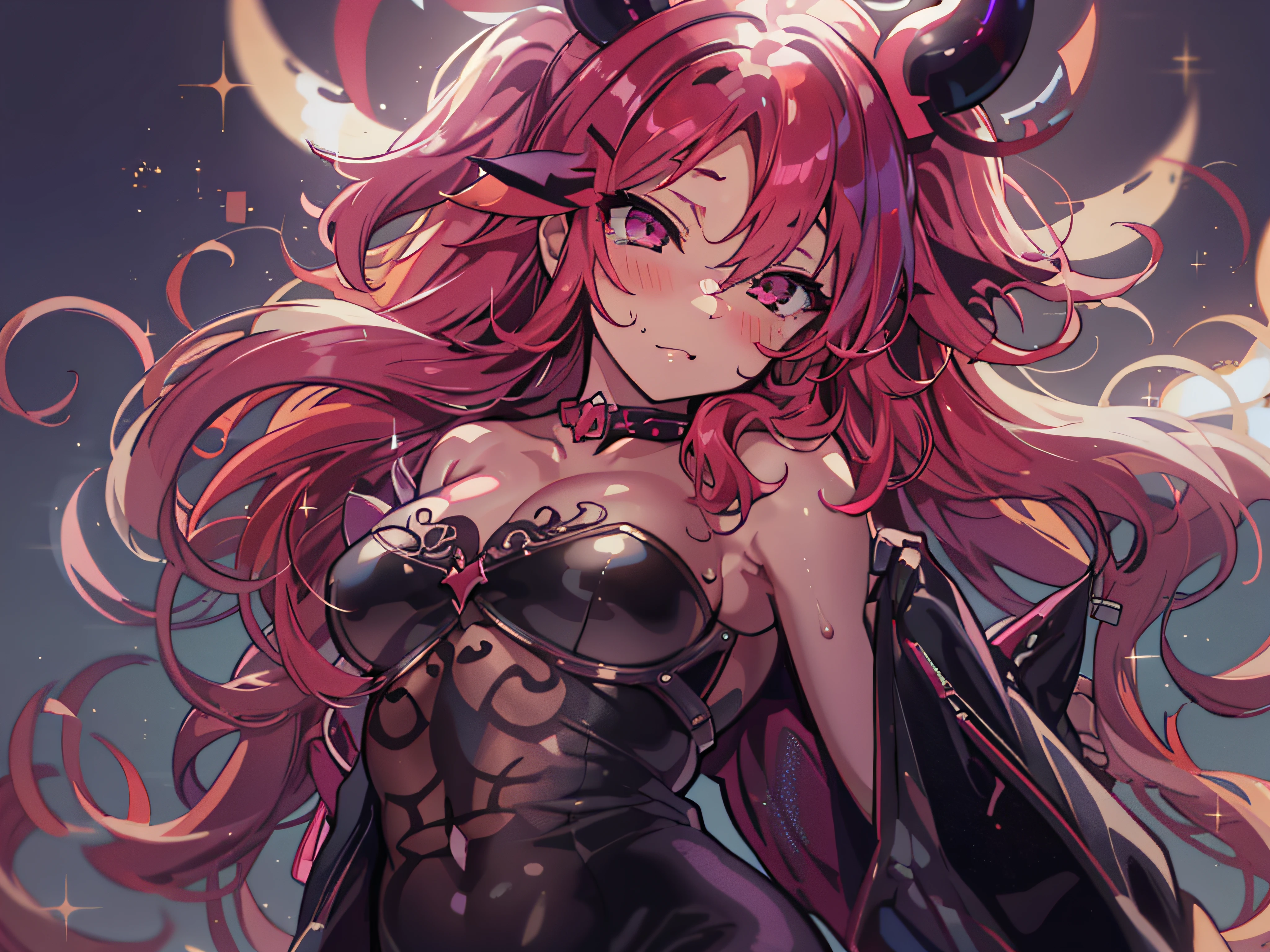 Succubus Maiden, Plump body, The Mark of the Succubus, Color expressions, Sexy clothes, sexyposture, Shiny hair, rough breath, full blush, Gradient hair, hair one side up, A high resolution, High detail, Depth of field, Sparkle, Chiaroscuro, Ray tracing, Lens flare, Sony FE, baroque, Best quality, Textured skin