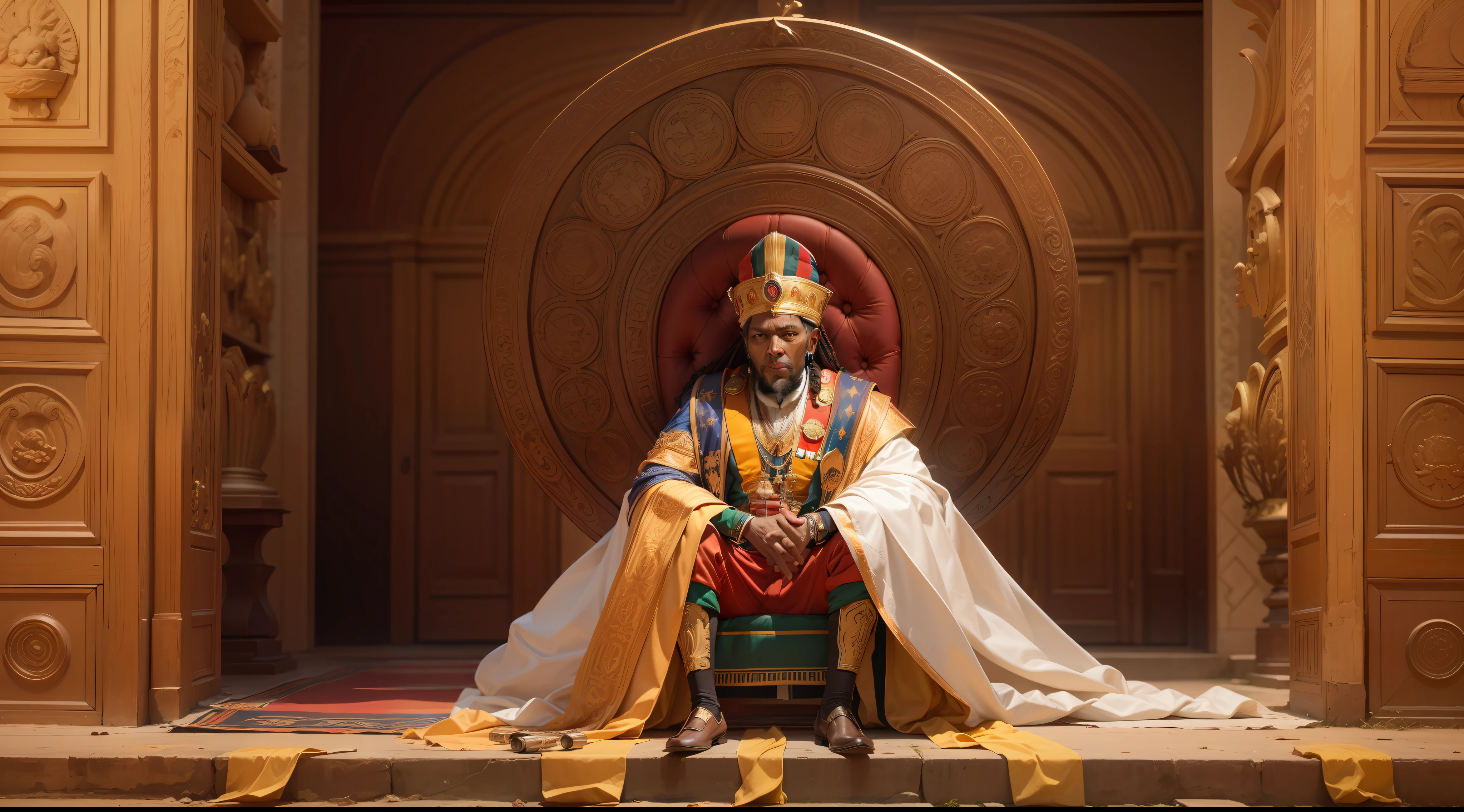 melhor qualidade, 500px, cg Society, 8k, Raw photo King of the Tenth Century A.C. Menelik I of Ethiopia sitting on his throne