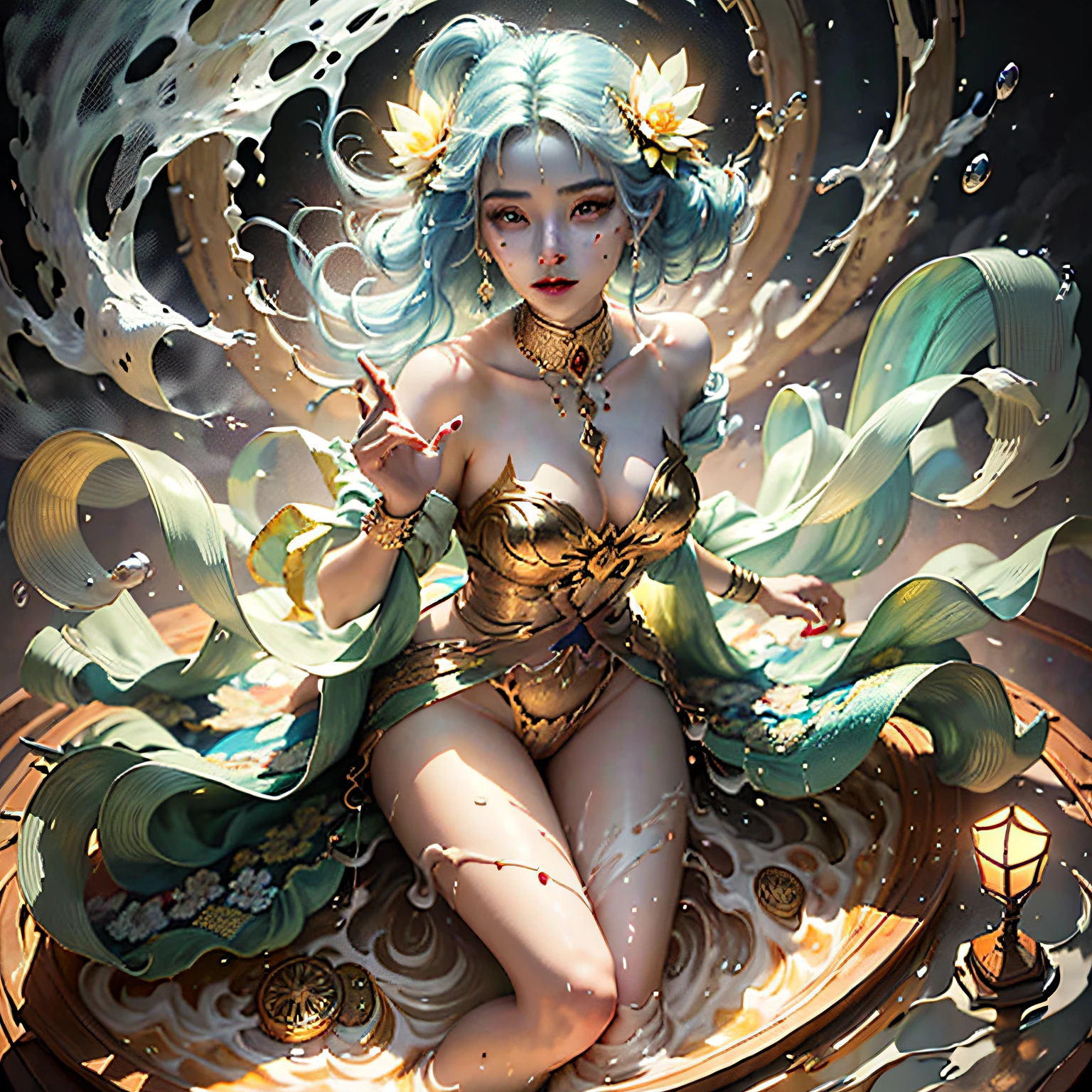 (level difference: 1.8),(Paint colliding and splashing on canvas),(depth of field),Cute creature,elegant, strong between boho and modern. With many colors and no defined . (liquid paint rainbow hair:1.1) made of paint and defies gravity, thick flow, (splashes of paint: 1.3), liquid state, beautiful, masterpiece, detailed background, high quality model, ethereal background, abstract beauty, explosive volume, oil painting, heavy brushstrokes, romantic lighting, sub-surface Scattering, lens 135mm, f1.8, brightness, 8k, high resolution, dreamy, ray tracing, hdr, divine rays,(Paint colliding and splashing on the canvas),(depth of field),(flat color :1.1,(yellow theme)),1 girl,screaming,propaganda poster,full body,strong wind,heavy smoke,(liquid paint rainbow hair:1.1) made of paint and defies gravity,thick flowing,(paint splatter:1.3),Liquid state,stunningly beautiful, masterpiece, detailed background,ultra high quality model, ethereal background,abstract beauty, explosive volumetric, oil painting,heavy strokes,Romantic lighting,Sub-Surface Scatterring,glow,8k,high resolution, dreamy,ray tracing,hdr,god rays,face by tom bagshaw art station, Moon Goddess, full length figure, contemptuous gaze, detailed face, 1.4), gold decoration, plain black background, beautiful Caucasian girl closeup, dynamic moving body, digital art, splash, full body, Sakimichan art, oriental mandala tattoo, fractal background, silver and gold and bronze spirit, floating antique clock, antique lamp, splash, seductive pose, visible pubic hair , visible small breasts, full body, beautiful European Caucasian girl, sexy lady beauty, bare breasts, open neckline, clothing transparent fabric, standing, realistic, highest detail, holy holy, golden eyes, heavenly palace, countless palaces, clouds, golden light, golden lotus, (tianchi bath), pubic hair view, splash, full body, Sakimichan art, slight smile, seductive pose, visible pubic hair, full body, transparent clothes, Jean-Bapti style ste monge, shiny, be