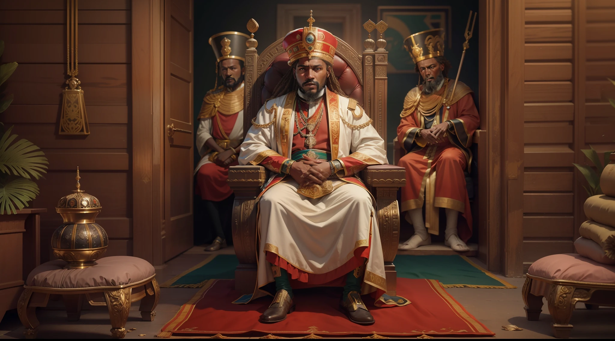 melhor qualidade, 500px, cg Society, 8k, Raw photo King of the Tenth Century A.C. Menelik I of Ethiopia sitting on his throne