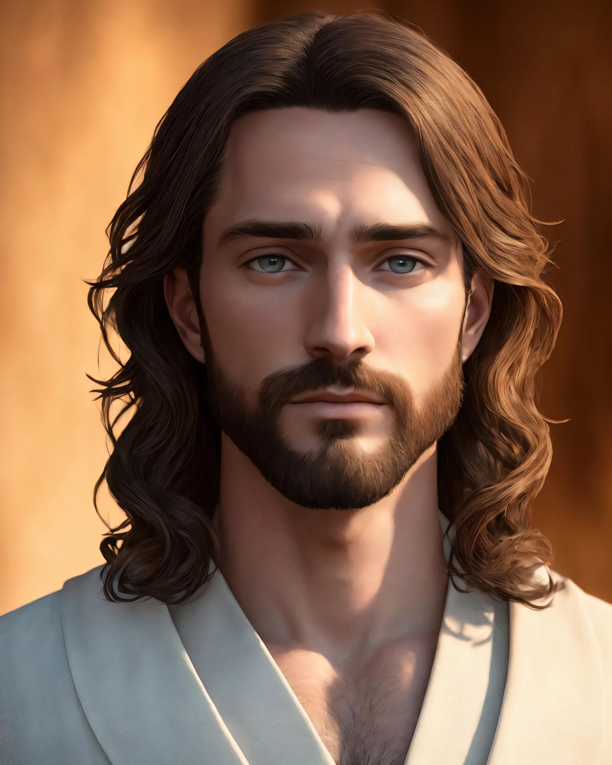 (symmetry),centered,a ((close)) up portrait,(Jesus),a very thin white man with long hair and a beard,wearing a long white robe,35mm,natural skin,clothes  detail, 8k texture, 8k, insane details, intricate details, hyperdetailedhighly detailed,realistic,soft cinematic light,HDR,sharp focus, ((((cinematic look)))),intricate, elegant, highly detailed