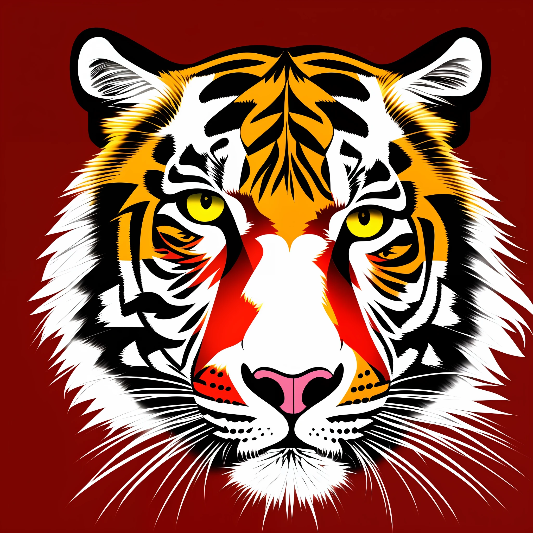 2D Graphic art for t-shirt, high school mascot, white tiger face with yellow eyes, on red background