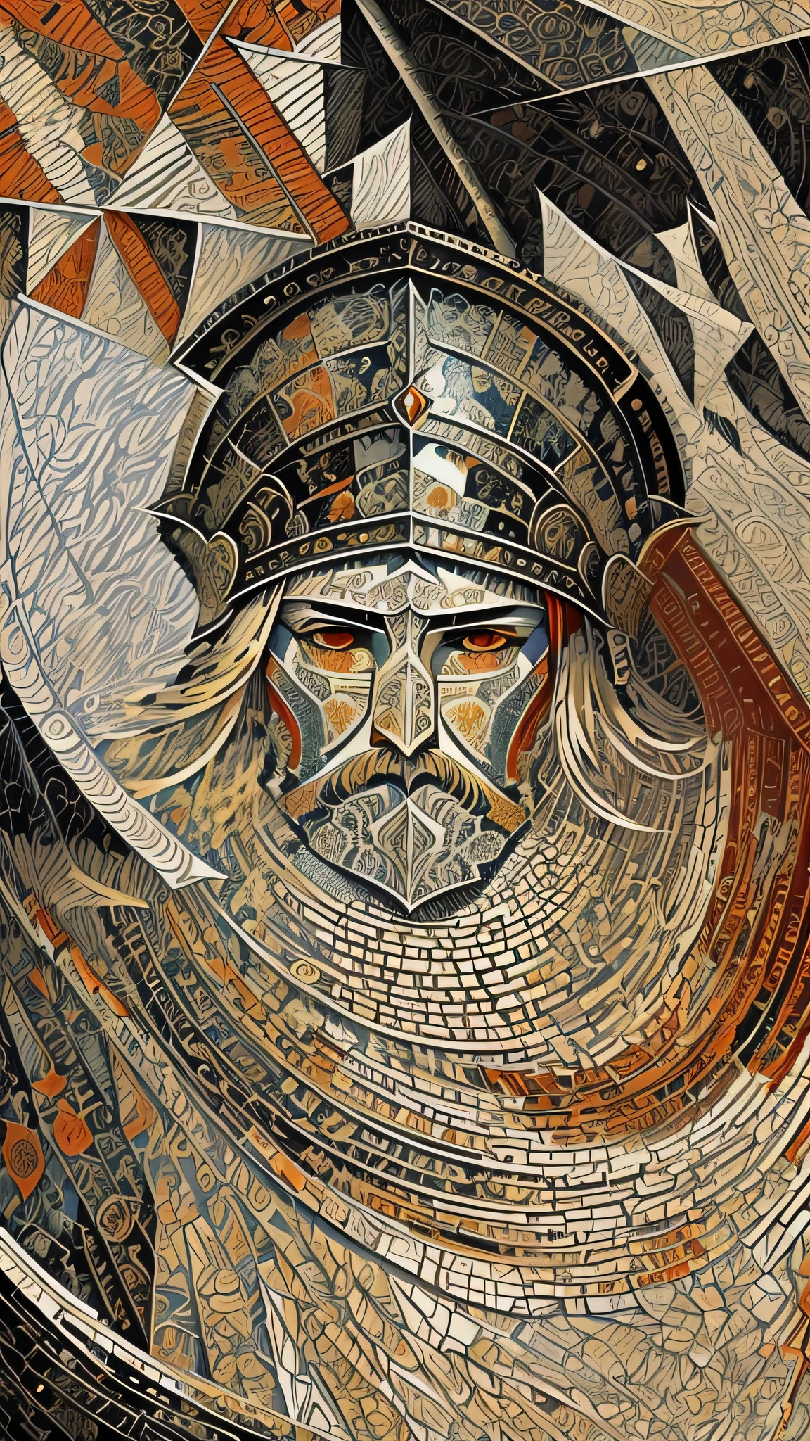 Gorgeous and exquisite graphic illustrations，Rich brushstrokes，gorgeous color, red and black and white，geometric shapes，closeup cleavag，a medieval knight male, impressionism