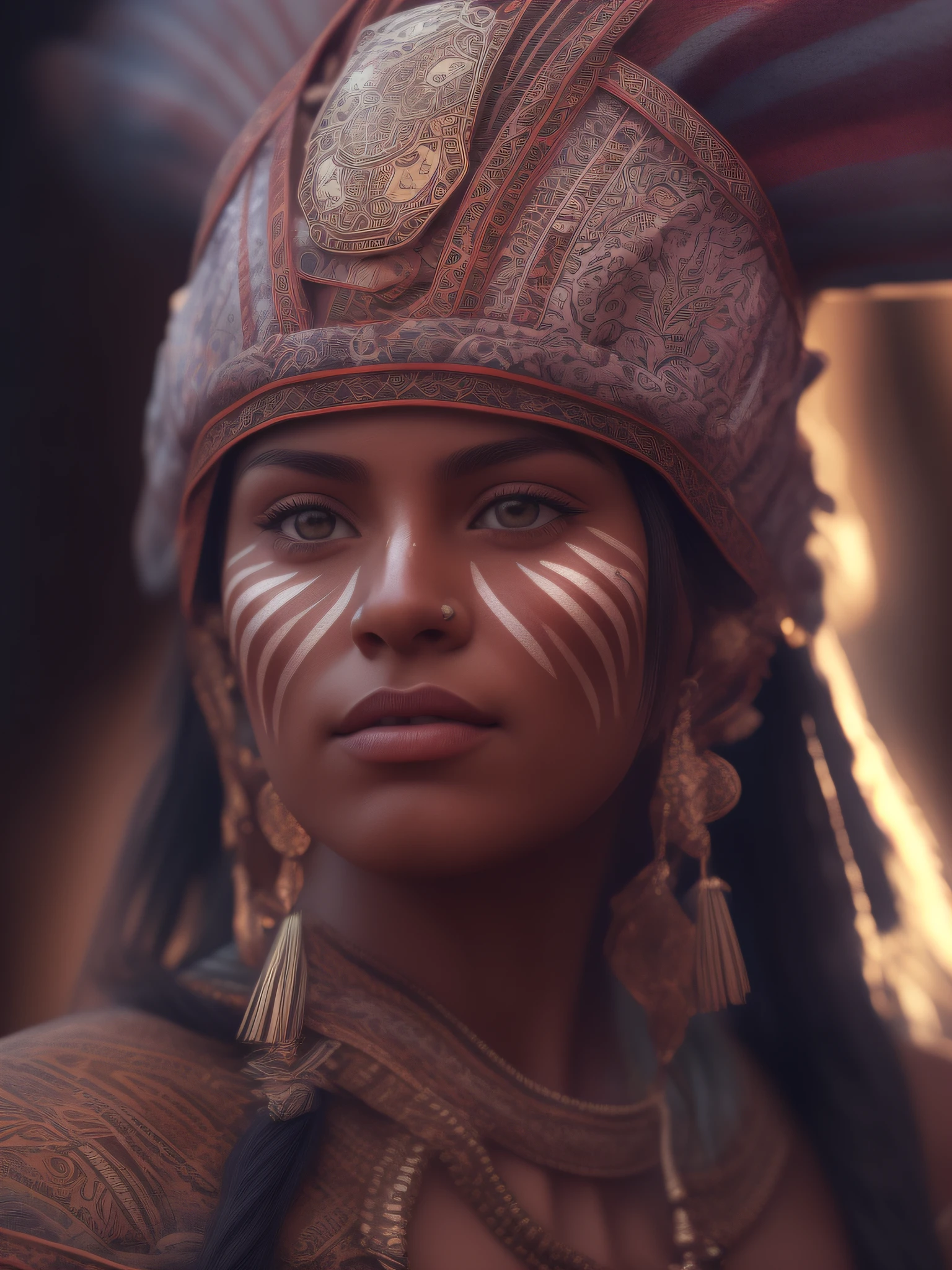 female, ancient tribal warrior with pastel easter egg facepaint, photorealistic, centered, head and shoulder portrait,  perfect composition, beautiful detailed intricate insanely detailed, octane render trending on artstation, 8 k artistic photography, photorealistic concept art, soft natural volumetric cinematic perfect light, chiaroscuro, masterpiece, oil on canvas, raphael, caravaggio,  moody lighting, 8 k resolution, octane render, trending on artstation, haze, ultra-detailed, film photography, light leaks, trending on artstation, studio photo, intricate details, highly detailed, Nikon D3100 | ISO 450 | focal length 70 mm (Sigma 50mm f1.5) | aperture f/4 | exposure time 1/250 Sec (DRI)