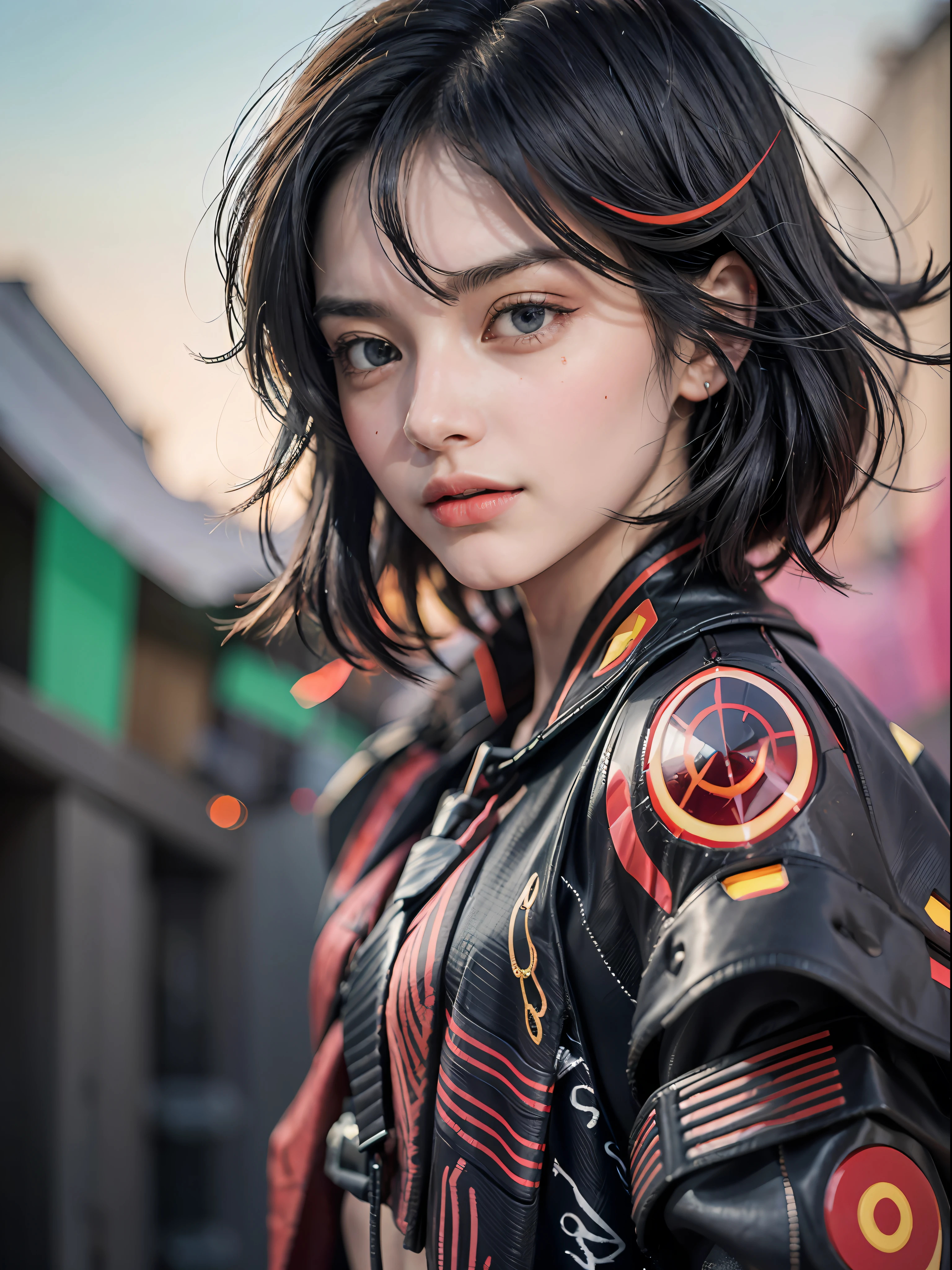 1girl, senketsu, matoi ryuuko, matoi ryuko, suspender, black school uniform, (realistic:1.2), (realism:1.2), (masterpiece:1.2), (best quality), (ultra detailed), (intricate), (85mm), light particles, lighting, (highly detailed:1.2), (gradients), sfw, colorful, (detailed background), (detailed face:1.5), (gradients), sfw, colorful, (detailed eyes:1.2), (rule of third_composition:1.3), (Line of action:1.2), widaylight, solo