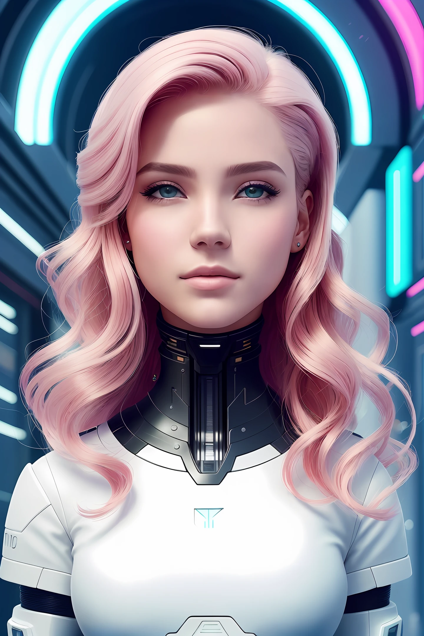 (Obra-Prima, Qualidade Superior, Melhor Qualidade, Arte Oficial, Beauty and Aesthetics: 1.2), (1 Menina), Mecha, Futuro, Tecnologia, Luz, Cidade Cyberpunk, Emaranhamento, Parte Superior do Corpo, Extremamente Detalhado, (Arte Fractal: 1.3), colorido e mais detalhado com cabelo pink