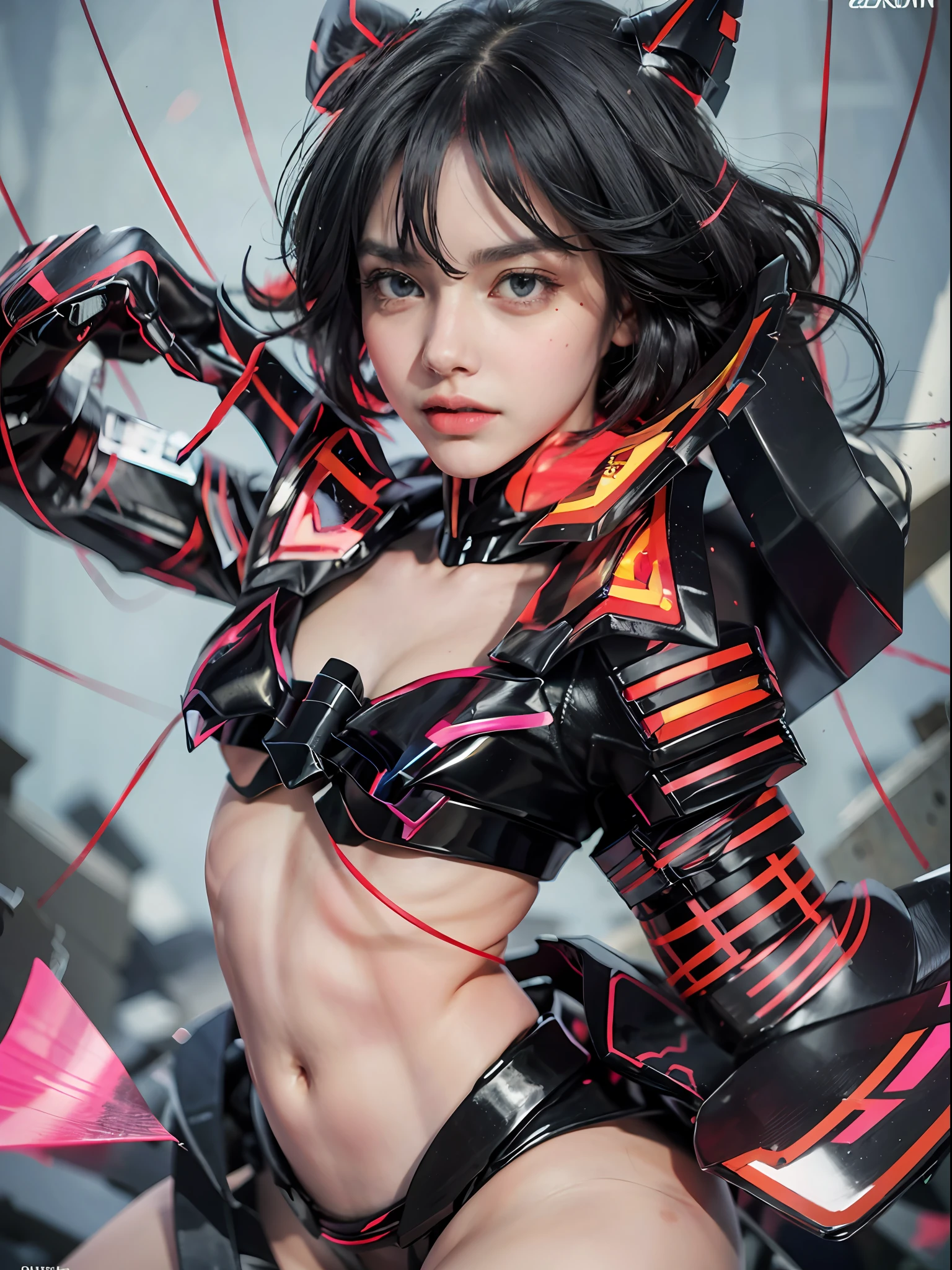 1girl, senketsu, matoi ryuuko, matoi ryuko, suspender, black school uniform, (full body:1,2), (realistic:1.2), (realism:1.2), (masterpiece:1.2), (best quality), (ultra detailed), (intricate), (85mm), (highly detailed:1.2), (gradients), sfw, colorful, (detailed background), (detailed face:1.5), (gradients), sfw, colorful, (detailed eyes:1.2), (rule of third_composition:1.3), daylight, solo